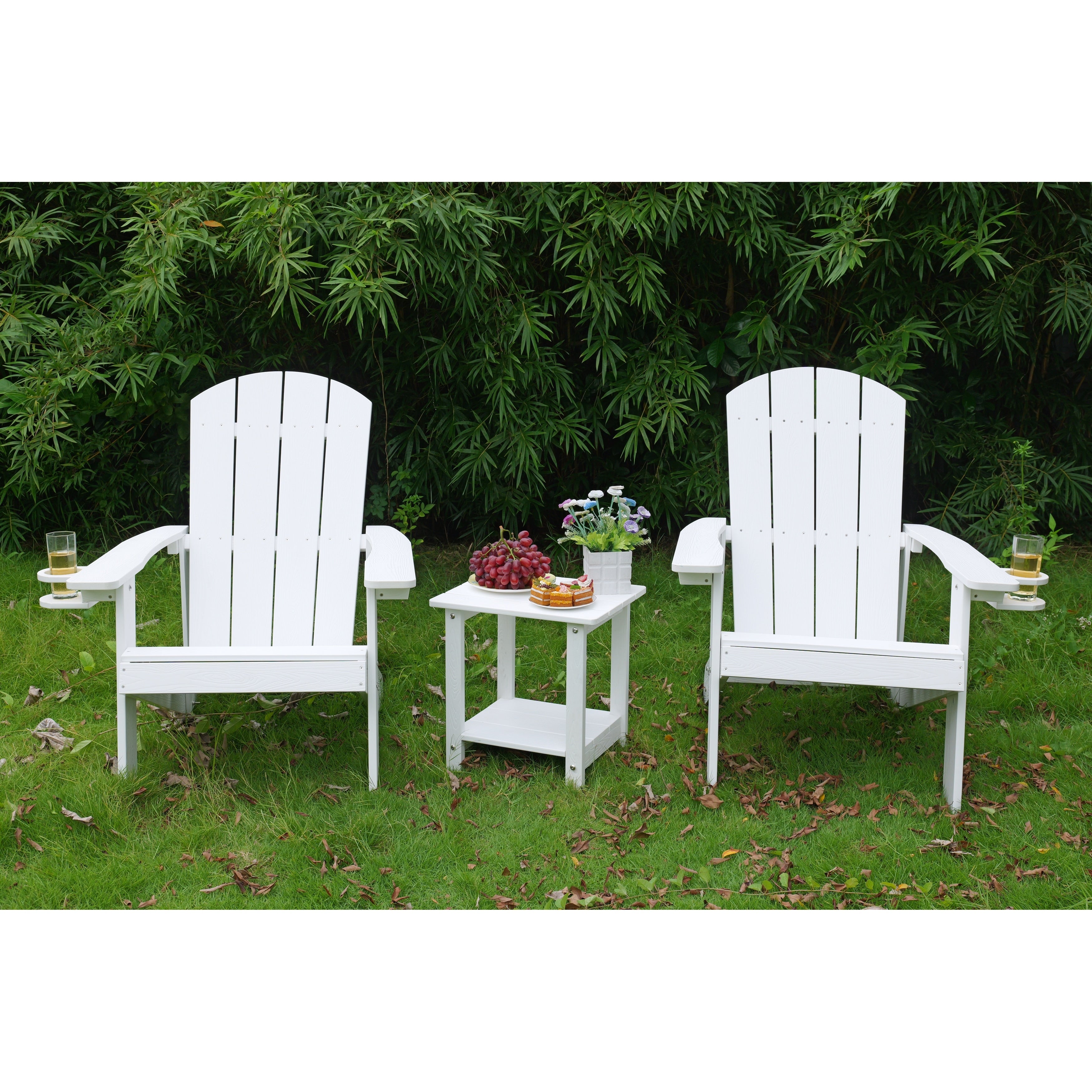 Outdoor Lounge Chairs Set Of 2 Arm Chair Reading Chair White Leisure Chair Adirondack Chair With Cup Holder
