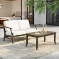 Outdoor Loveseat Sofa With Coffee Table Teak Wood Patio Furniture