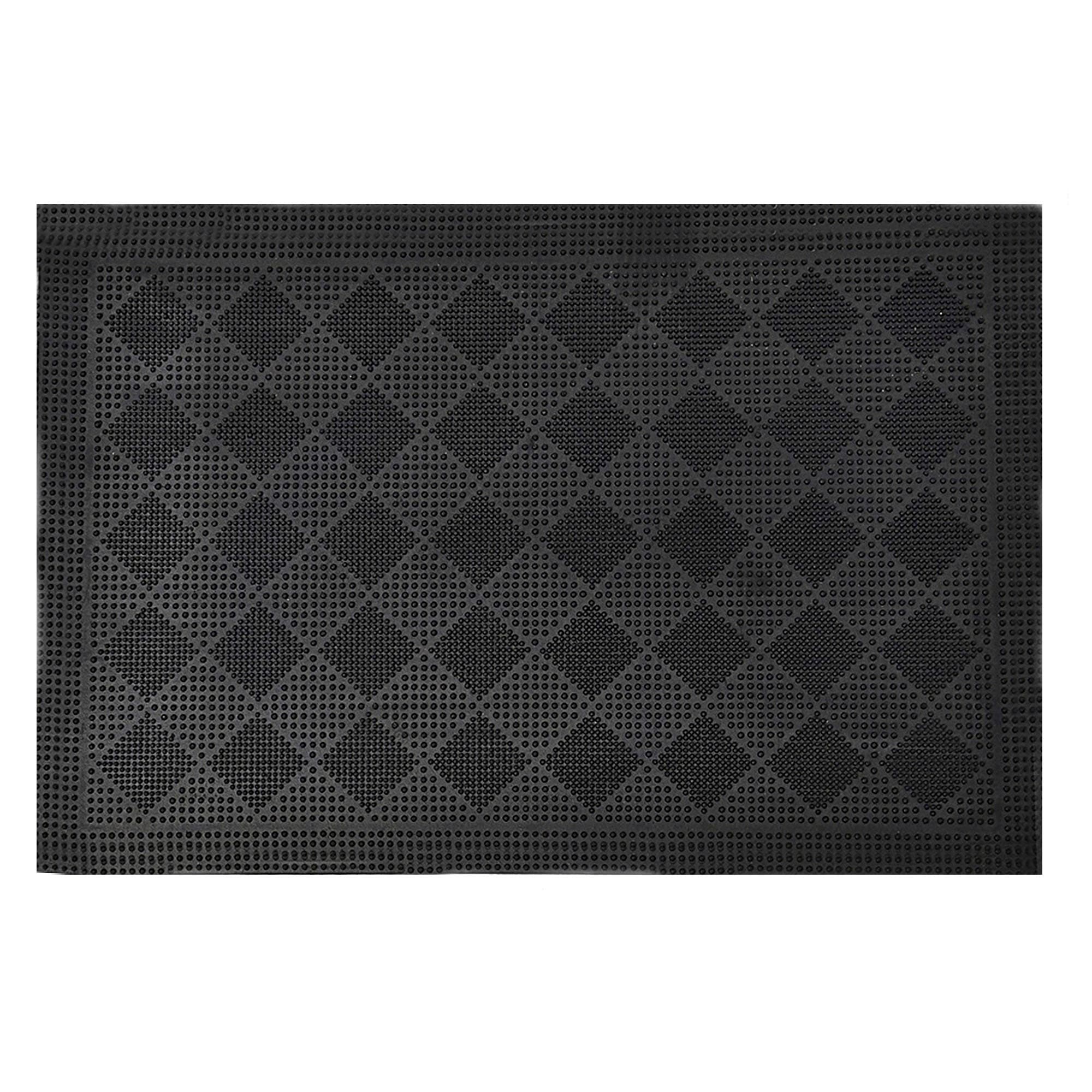 Evideco Outdoor Front Door Mat Drew Checkerboard Rubber Rug 24X16 Inch Black