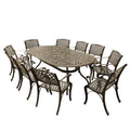 Havenside Home Goodland Outdoor Mesh Lattice 95 Inch Bronze Oval Dining Set With Ten Chairs