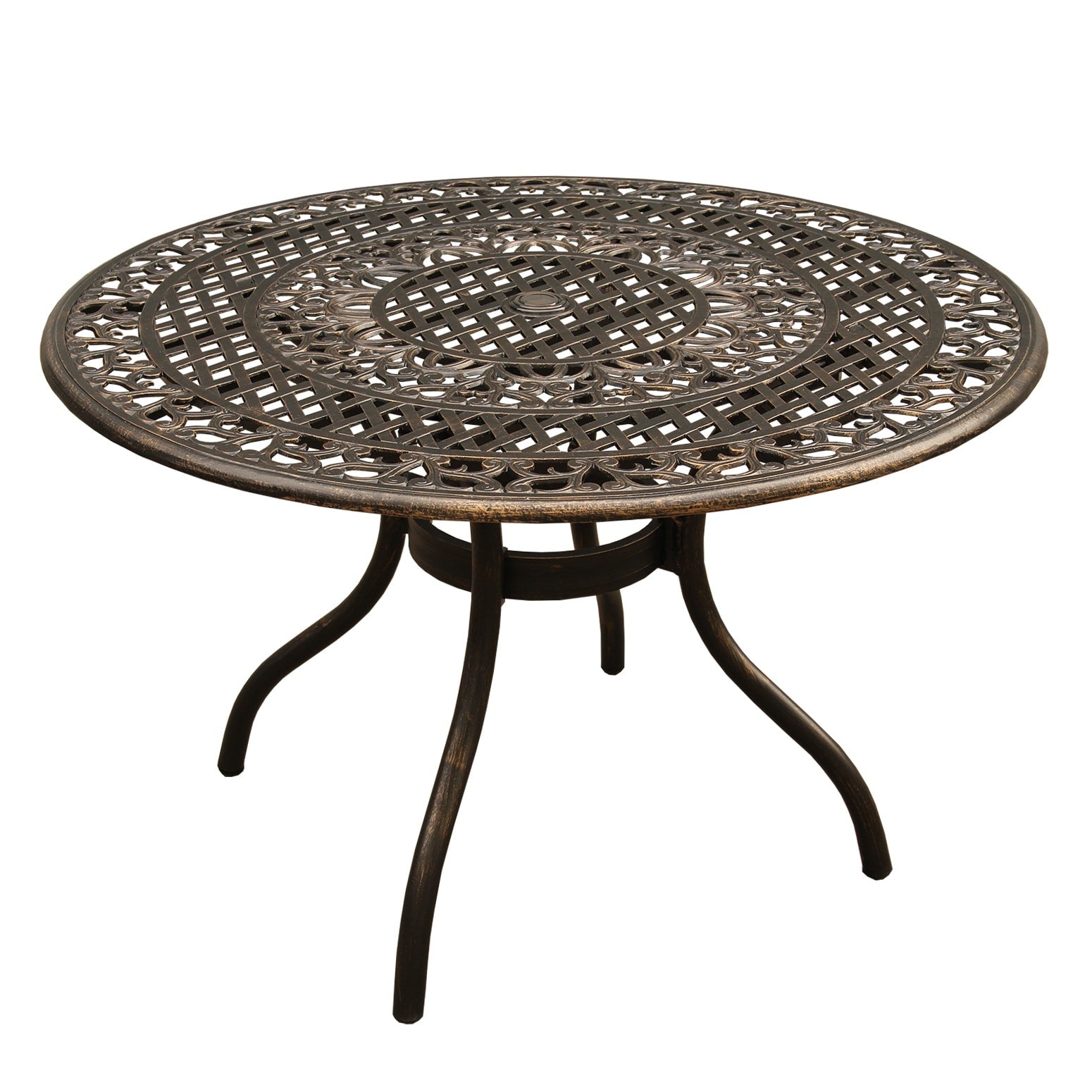 Outdoor Mesh Lattice Aluminum 48 Inch Bronze Round Dining Table
