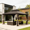 Outdoor Metal Hardtop Gazebo With Double Roof Drainage System Curtain And Netting