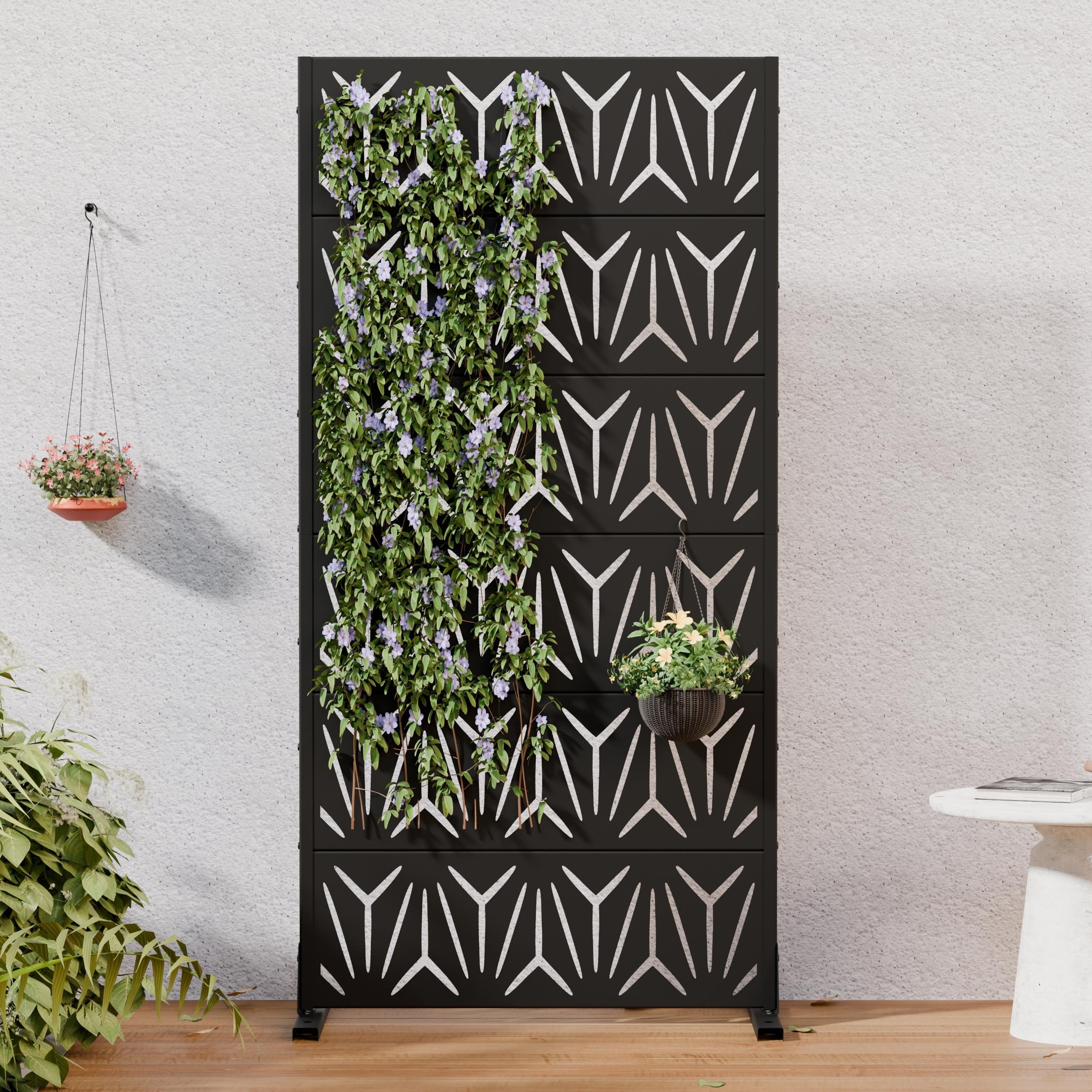 Outdoor Metal Privacy Screen Freestanding Decorative Privacy Fence Panel With Stand Weather Resistant Privacy Divider