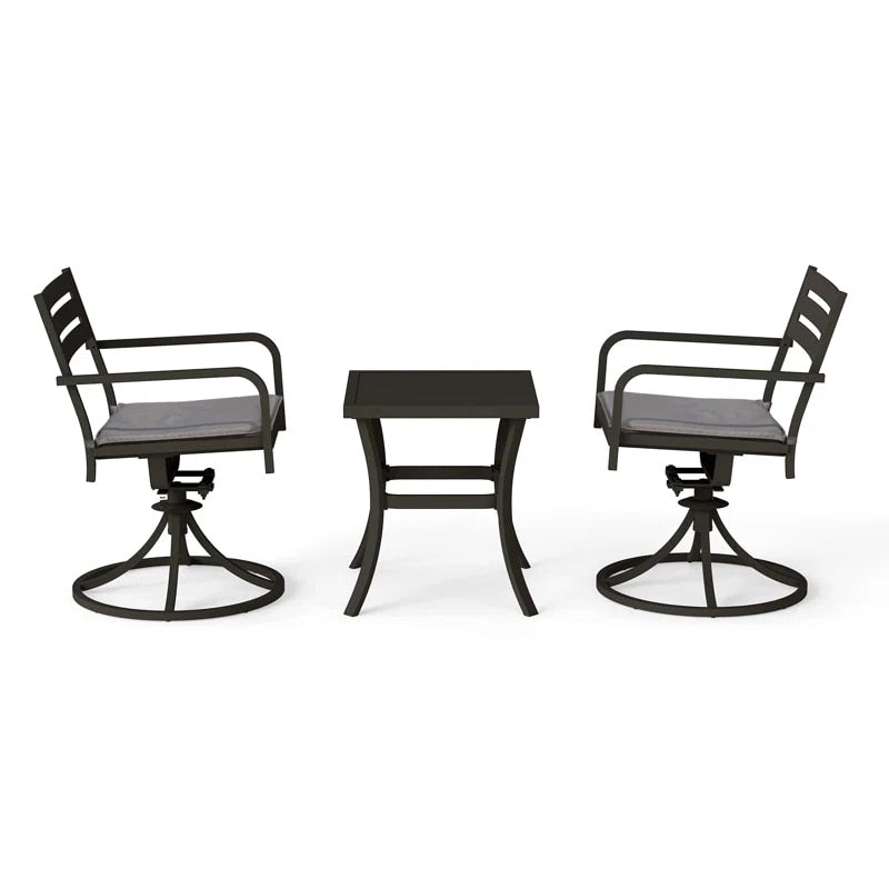 Outdoor Metal Swivel Patio Set 2 Armchairs Table