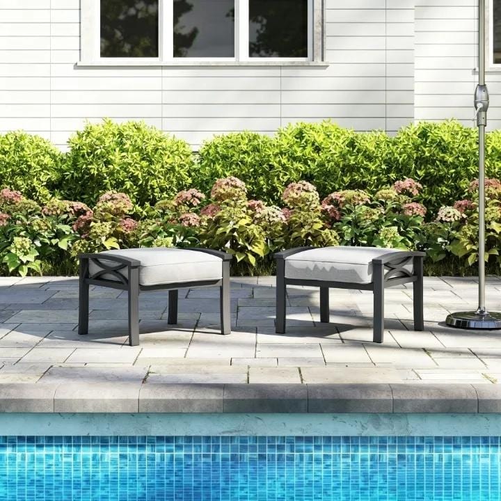 Outdoor Ottoman Set Of 2 All Weather Patio Footstool With Water Resistant Cushion