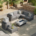 Outdoor Pe Rattan Patio Furniture Set With 50 000 Btu Propane Fire Pit Table Hidden Fuel Tank Wicker Sectional Conversation Set