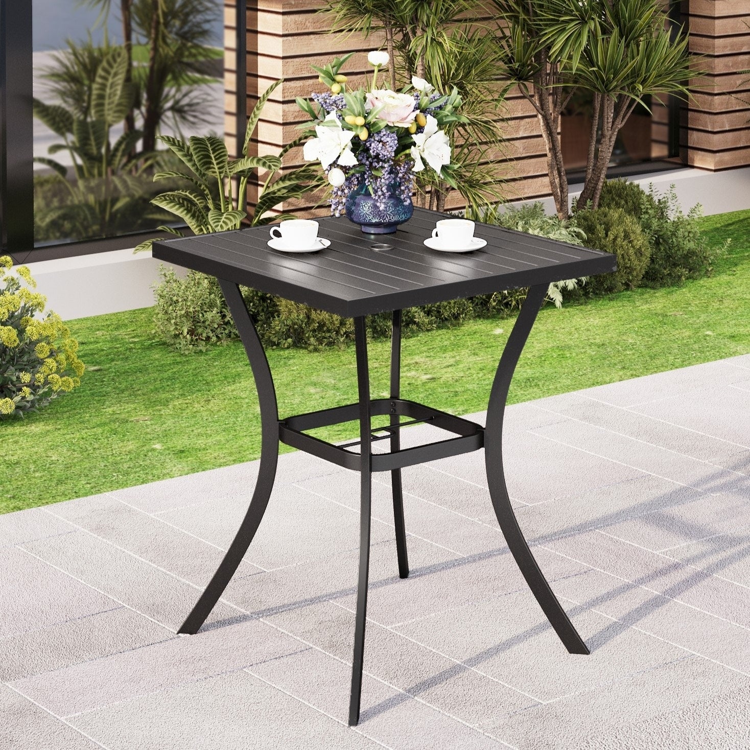 Phi Villa Outdoor Patio 31 Square Height Bar Table With Umbrella Hole 36 Height Coating Old Craft
