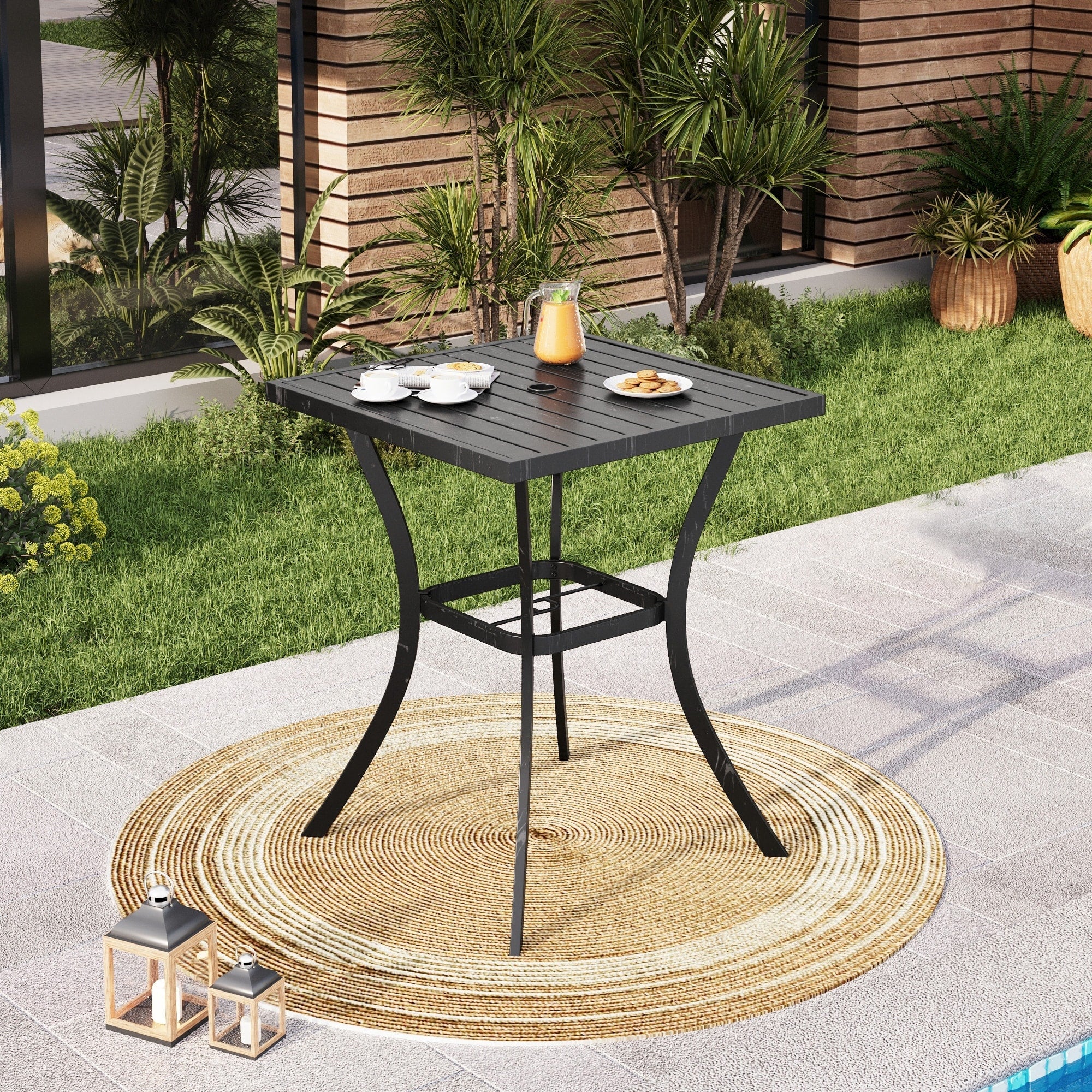 Phi Villa Outdoor Patio 31 Square Height Bar Table With Umbrella Hole 36 Height Coating Old Craft