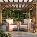 Outdoor Patio Armchair Set Of 2 Aluminum Frame With Faux Wood Grain All Weather Woven Rope Accent
