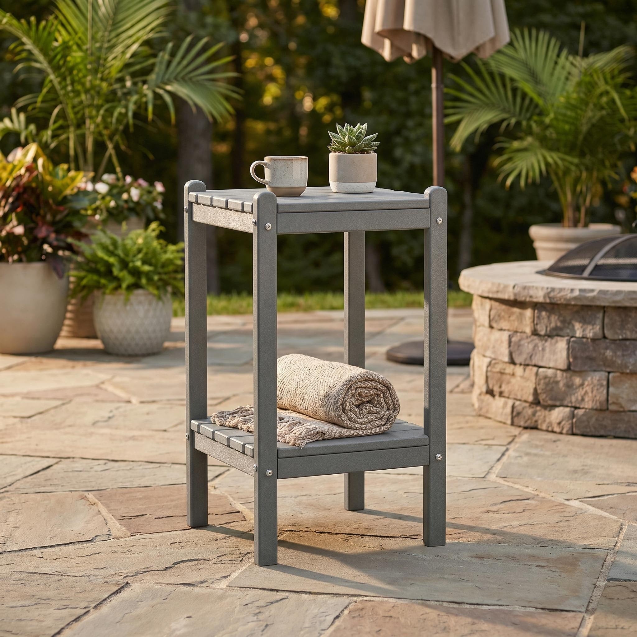 Outdoor Patio Bar Set With Bar Chairs And Side Table Hdpe All Weather Patio Furniture Set Waterproof Wood Look Bistro Set