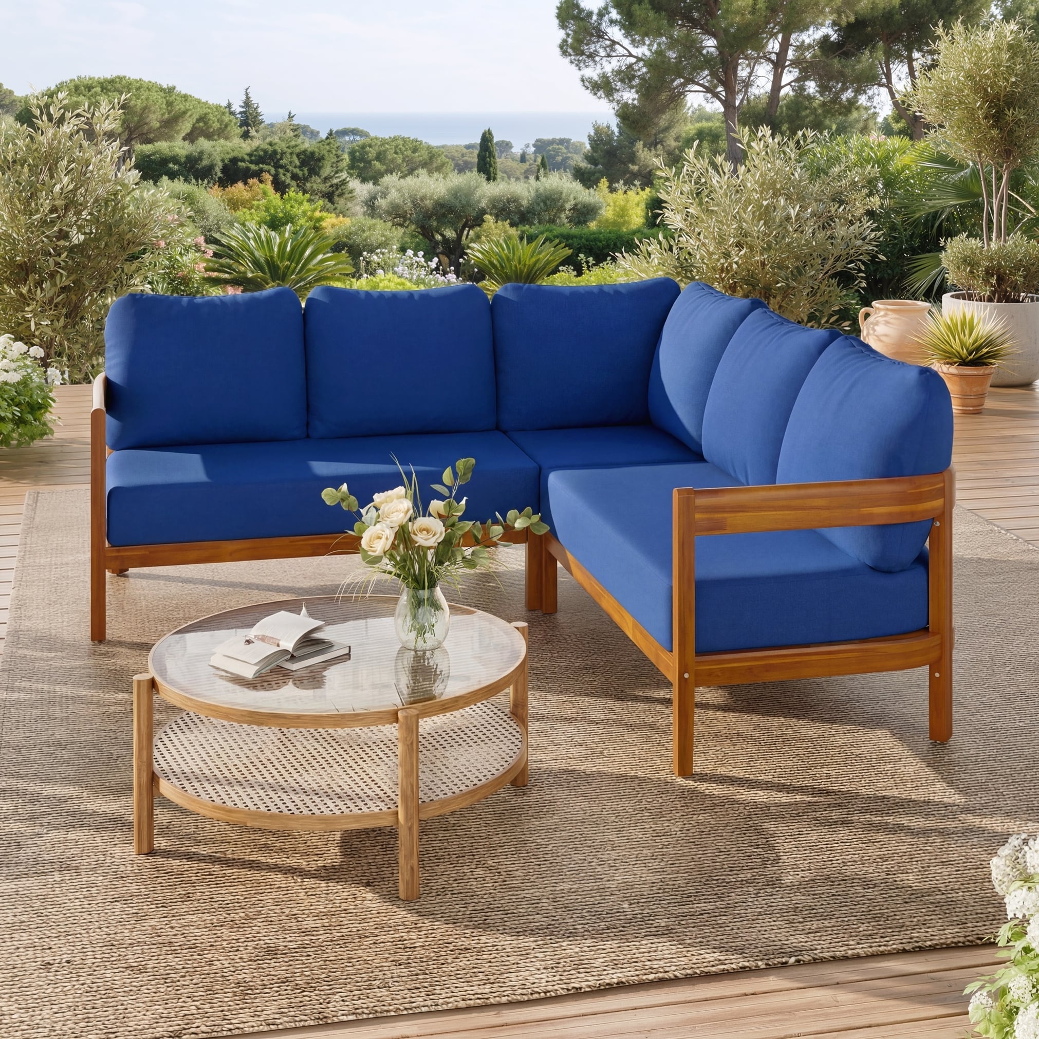 Outdoor Patio Conversation Furniture Set With 6 Soft Seat Cushions And Backpack