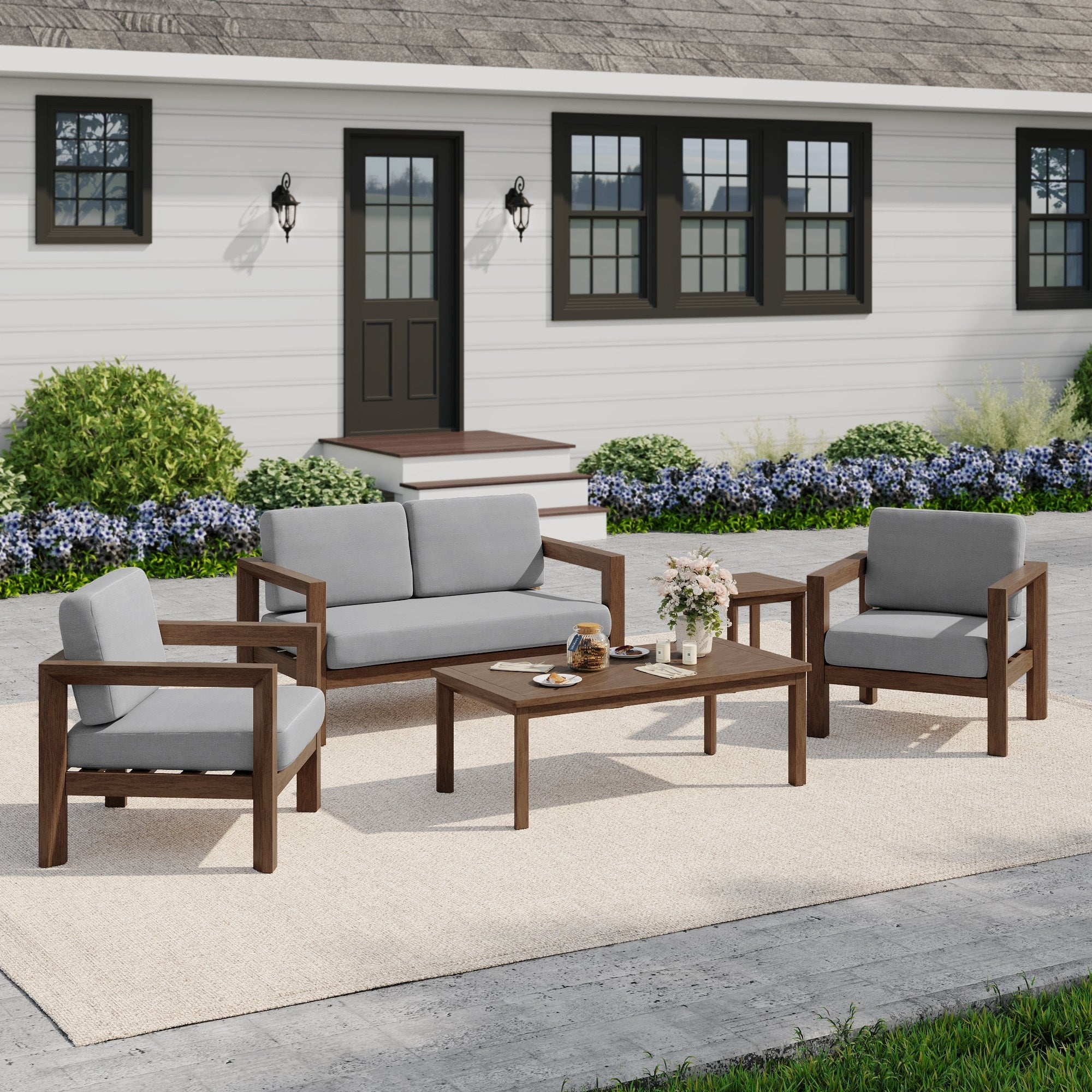 Outdoor Patio Conversation Set With Coffee And Side Table