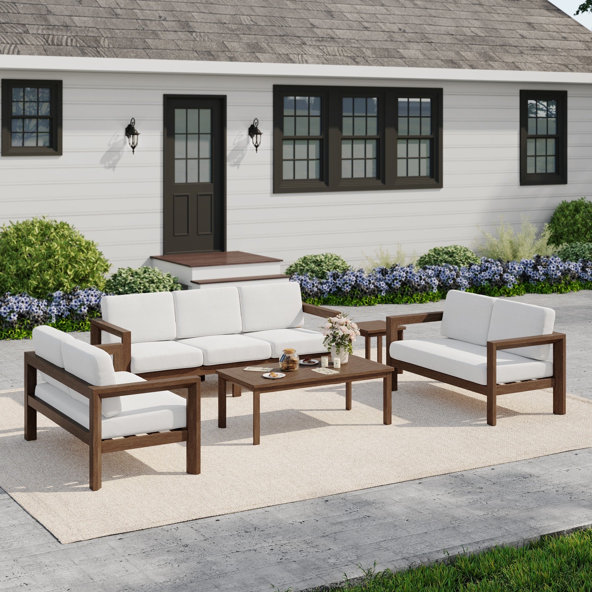 Outdoor Patio Conversation Sofa Loveseat Set With Coffee Side Table