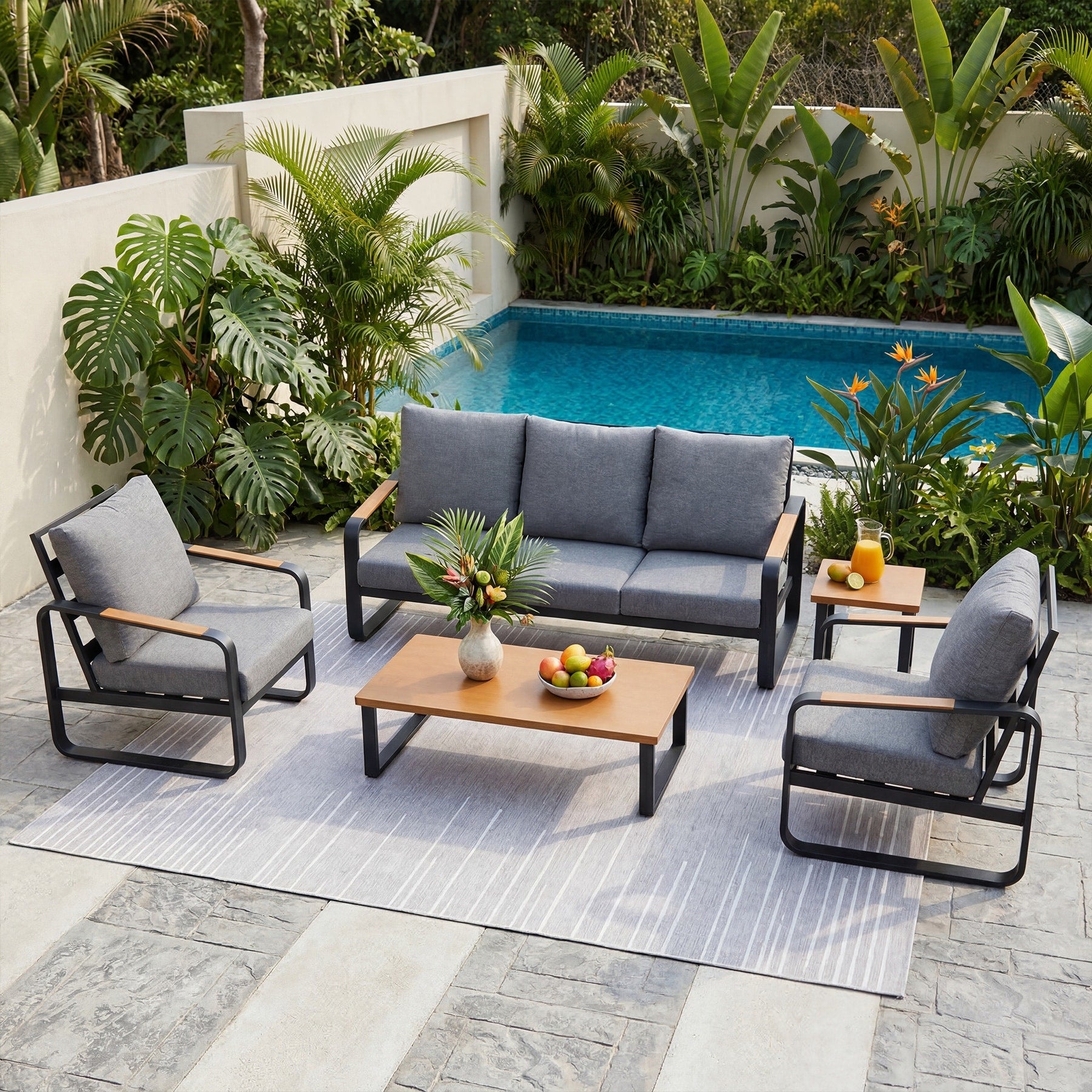 Outdoor Patio Conversation Sofa Set With Cushions