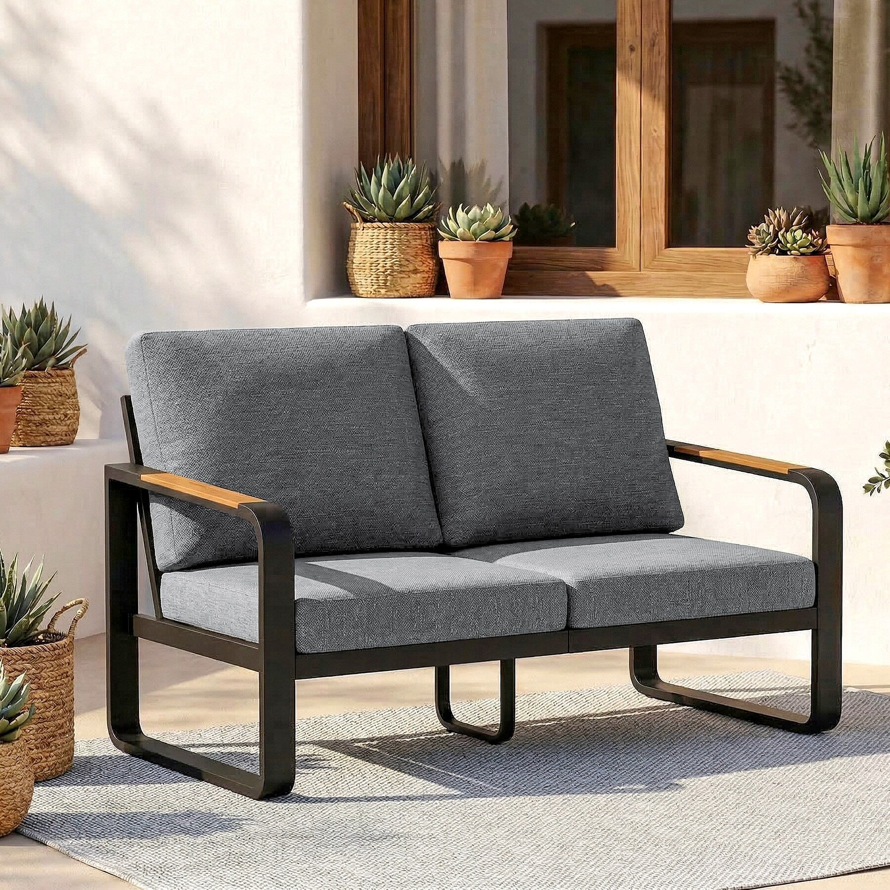 Outdoor Patio Conversation Sofa With Removable Cushions