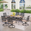 Phi Villa Outdoor Patio Dining Set With 6 Swivel Chairs And 1 Rectangular Umbrella Wood Like Table