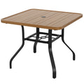 Outdoor Patio Dining Table With 1.57 Umbrella Hole 35 X35 Wood Like Texture All Weather Metal Frame For Poolside Deck