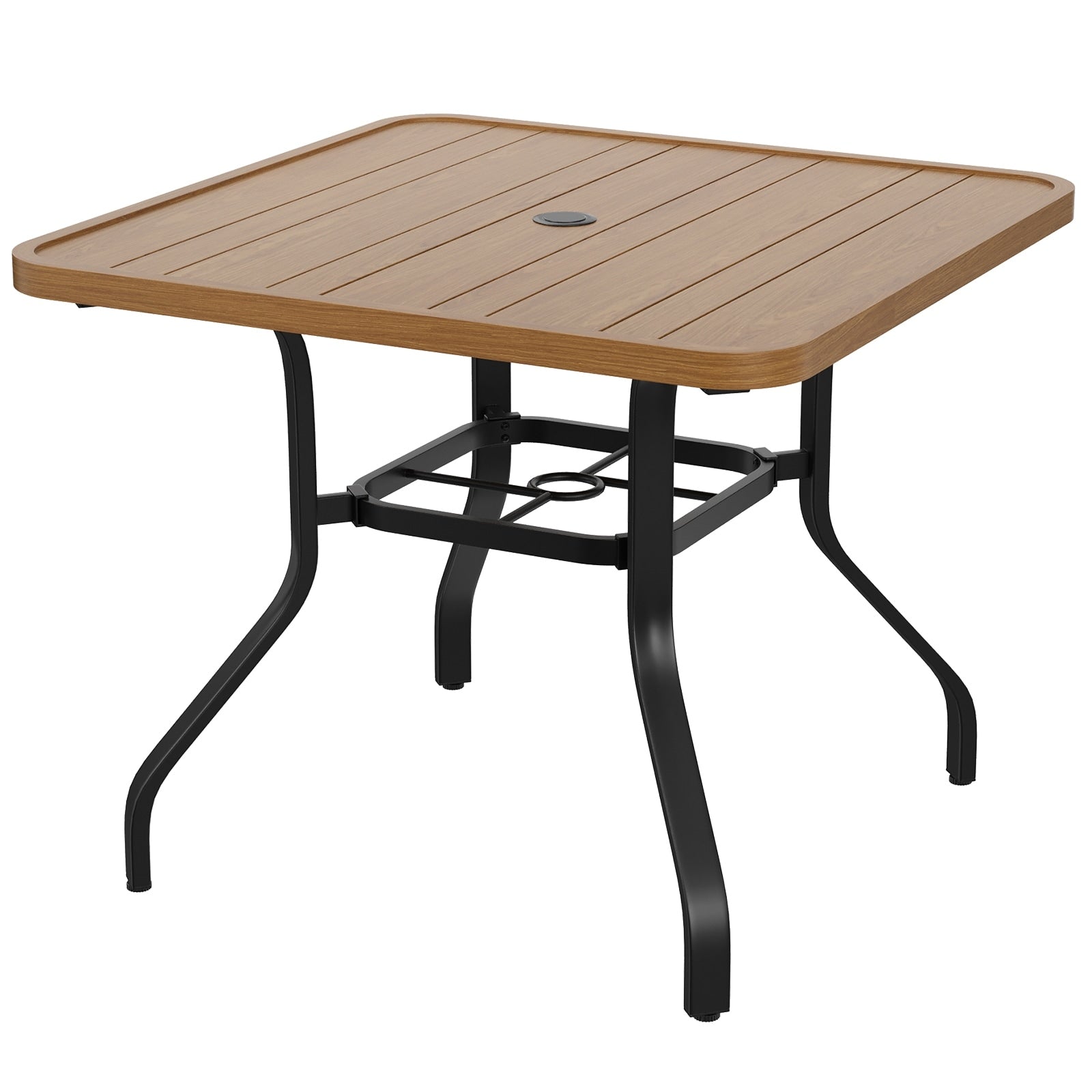 Outdoor Patio Dining Table With 1.57 Umbrella Hole 35 X35 Wood Like Texture All Weather Metal Frame For Poolside Deck