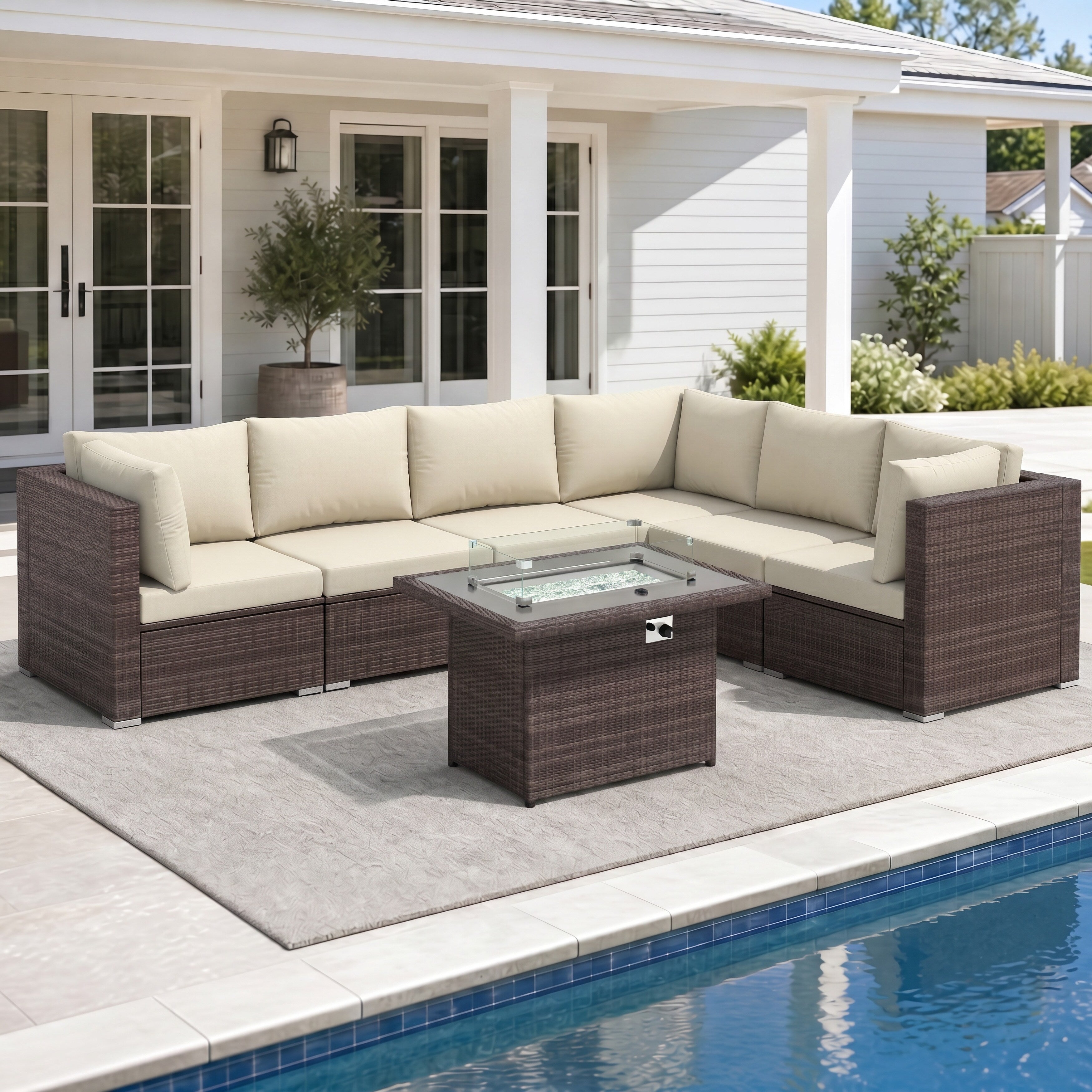 Outdoor Patio Furniture Set Oversized Modular Wicker Sectional With Cushion 500Lbs Capacity