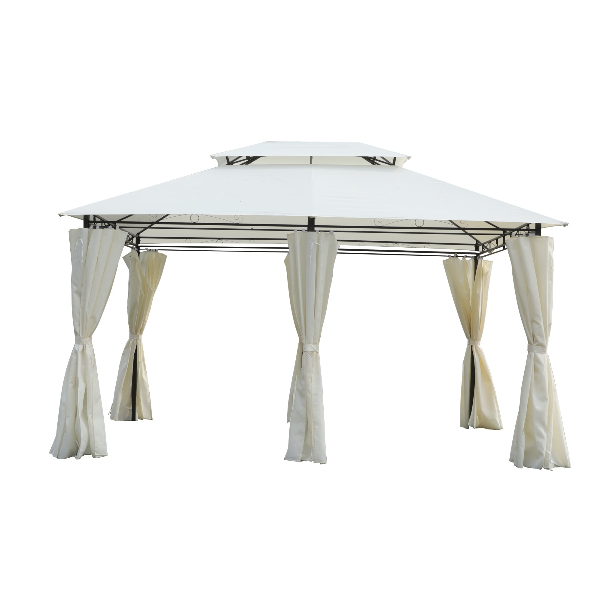 Outdoor Patio Gazebo Canopy Tent With Ventilated Double Roof And Sidewall