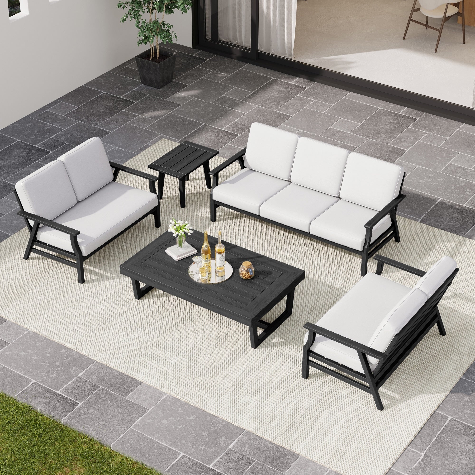 Outdoor Patio Lounge Sofa Set With Cushions And Coffee Table 5 Piece