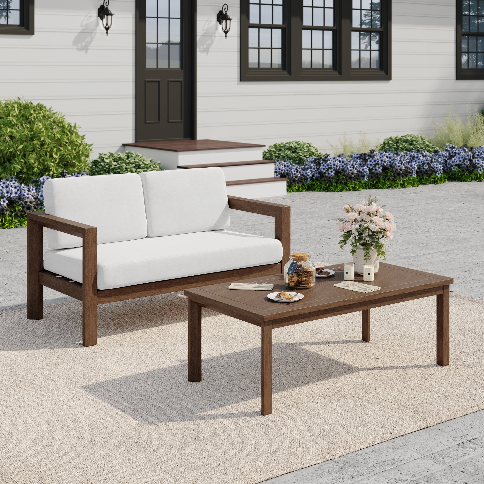 Outdoor Patio Loveseat Set With Coffee Table For Backyard Porch Garden