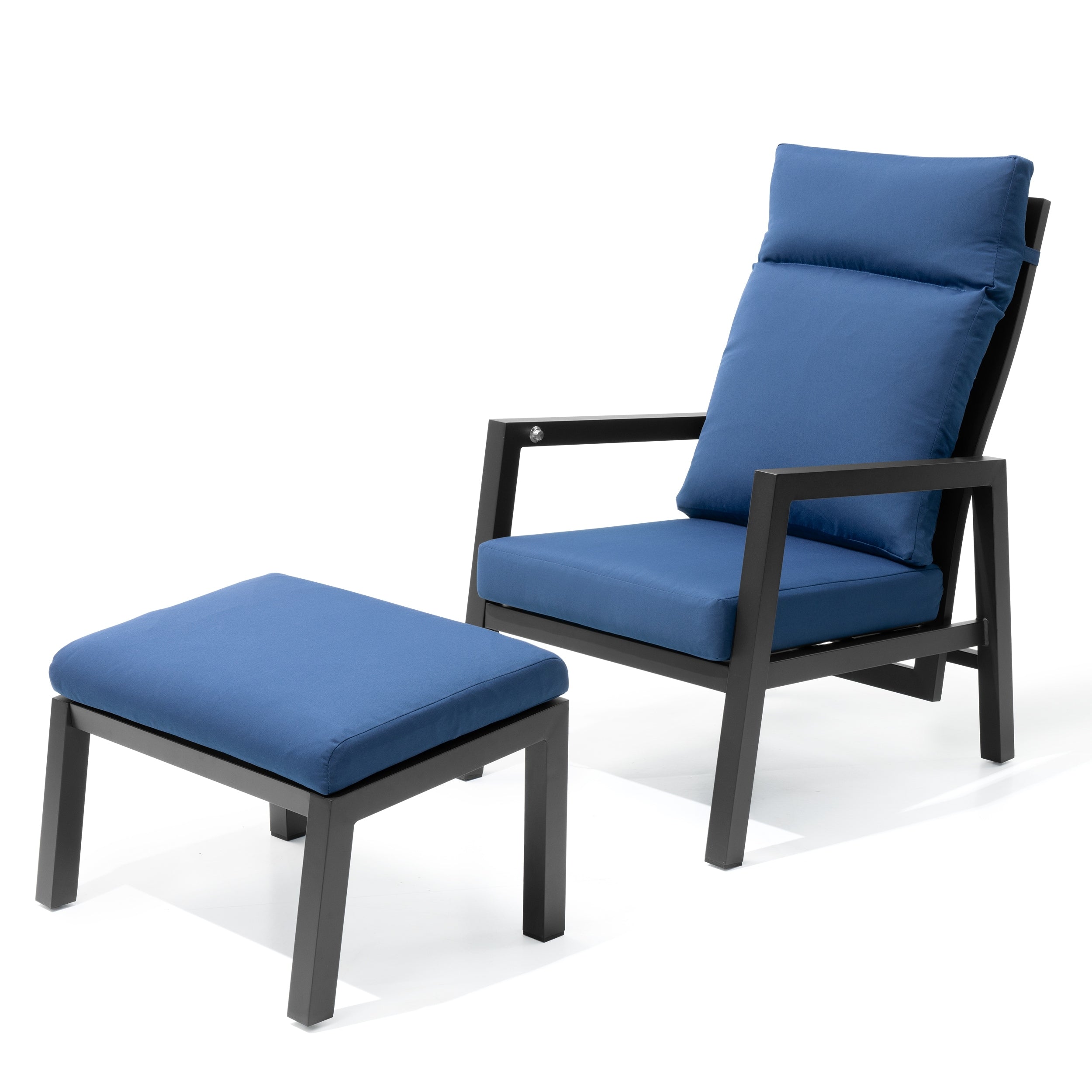 Outdoor Patio Premium Adjustable All Aluminum Chaise Lounge Chair With Ottoman And Cushions N A