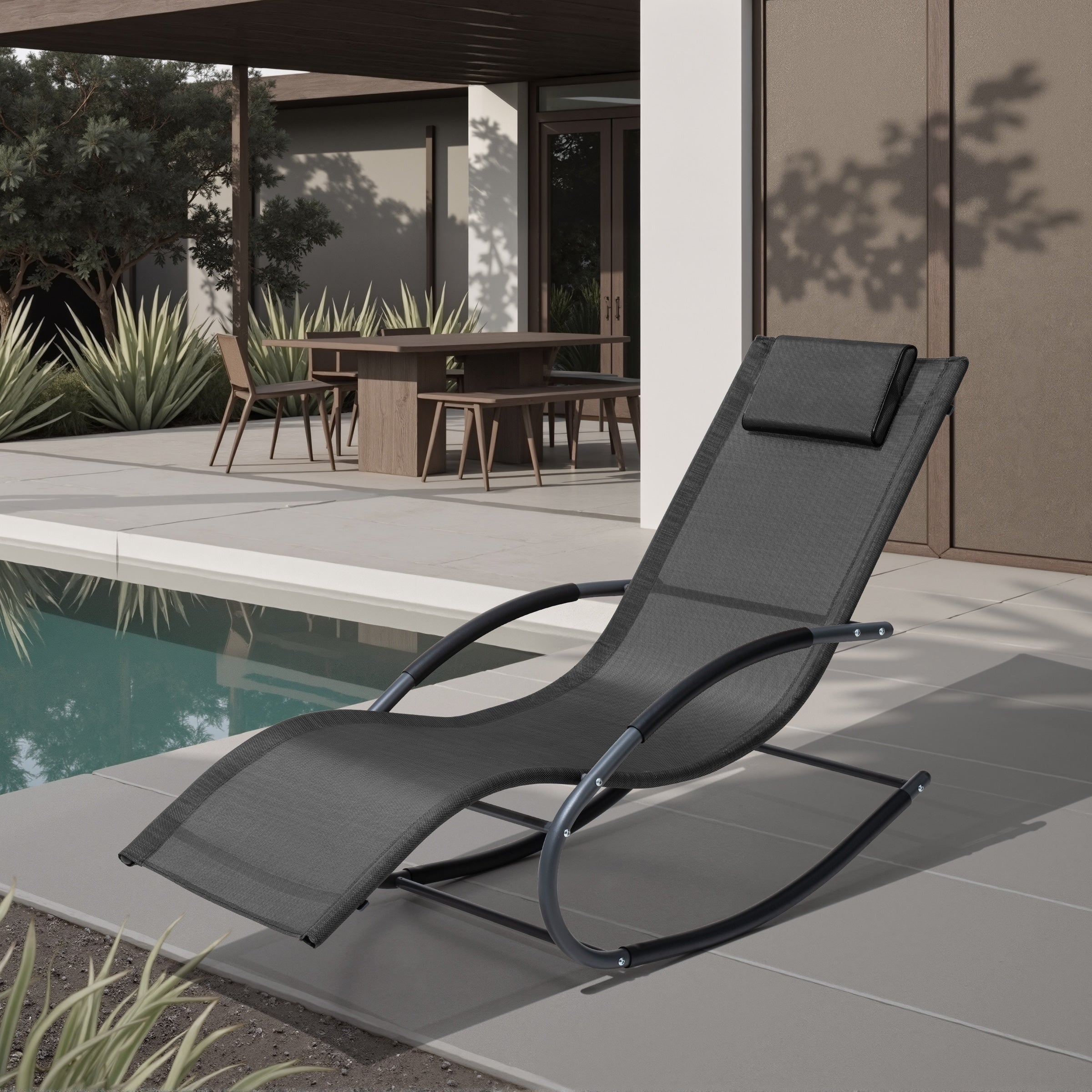 Patio Rocking Chair Curved Rocker Chaise Lounge Chair With Pillow
