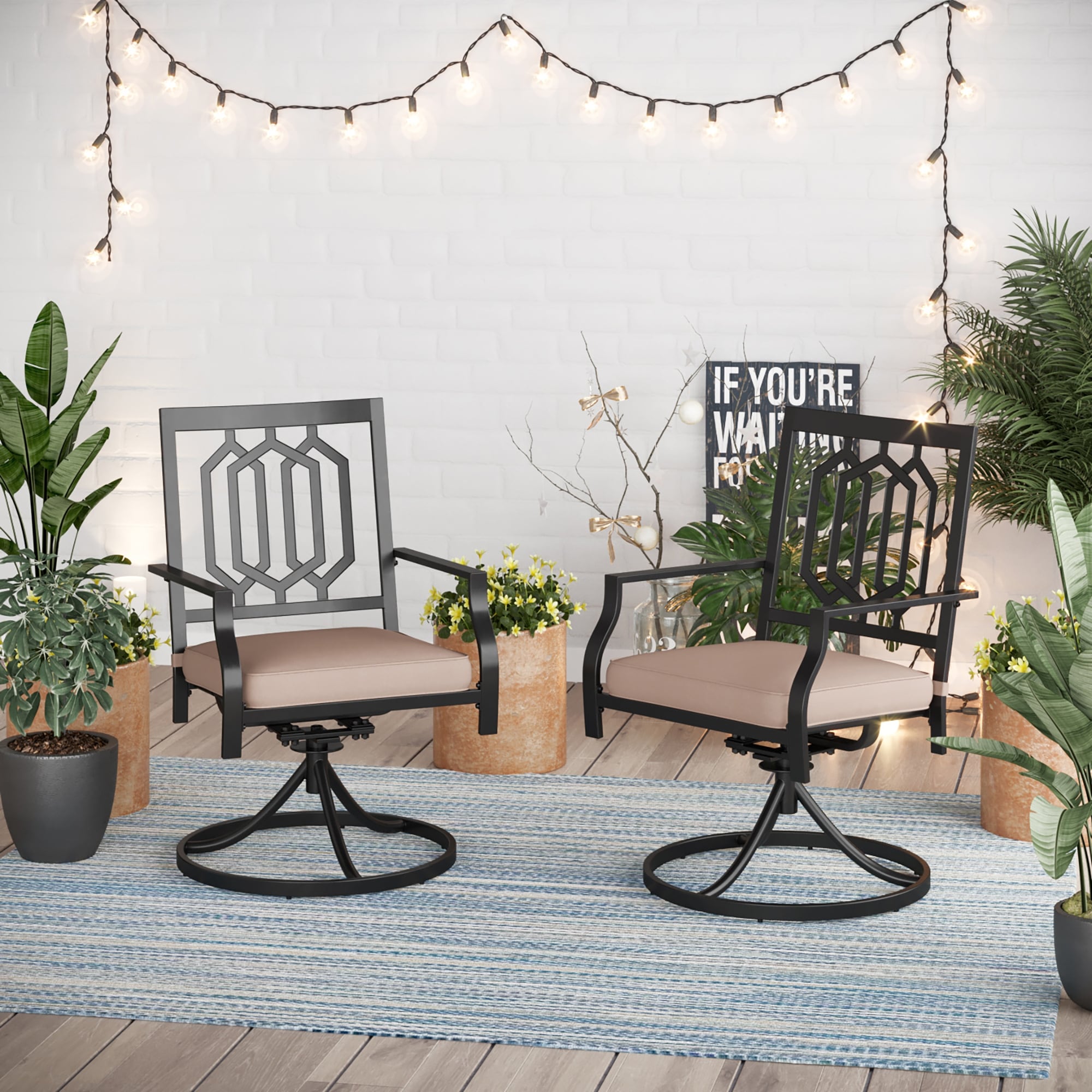 Phi Villa Outdoor Patio Swivel Chair For Garden Backyard Furniture 2 Pcs Sets