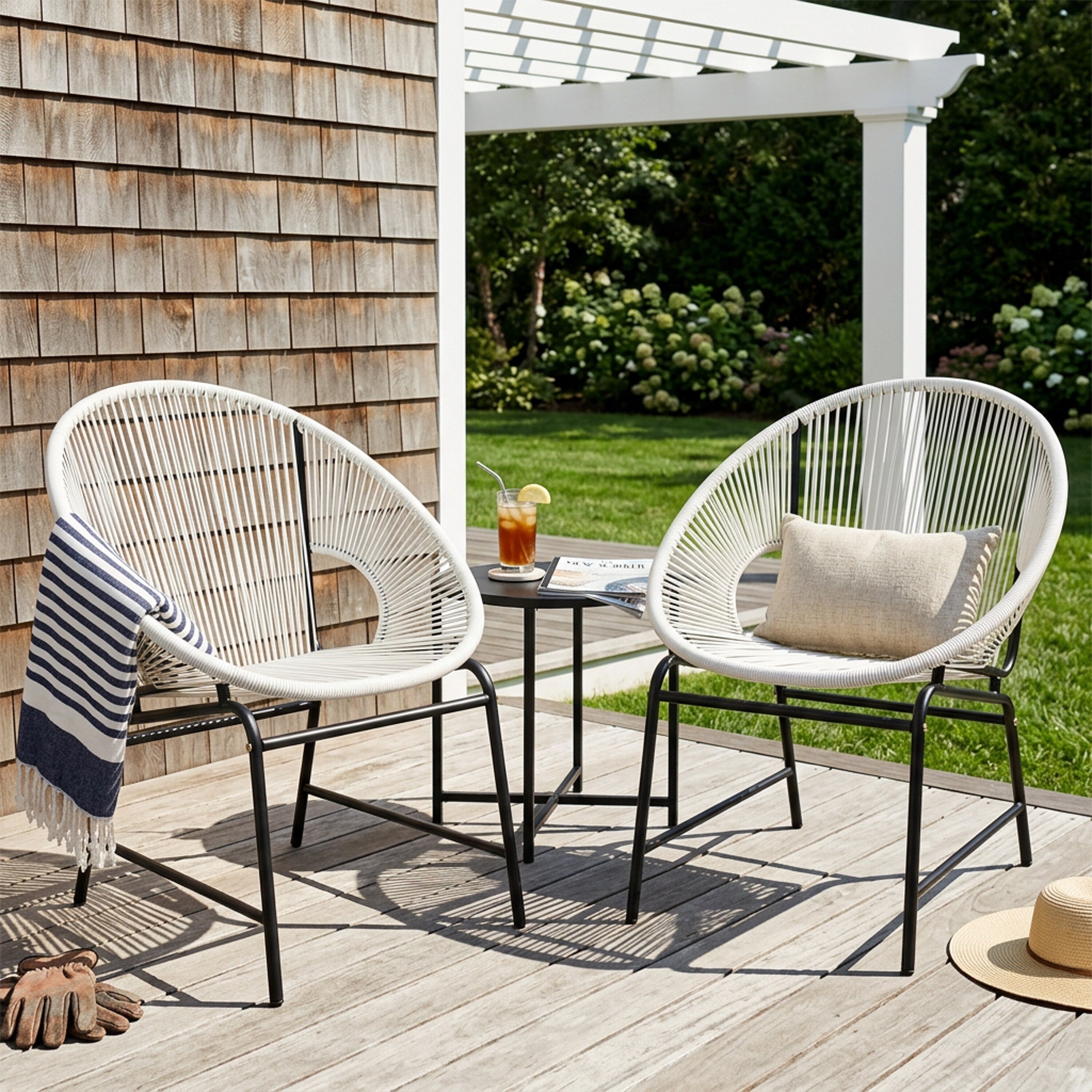 Outdoor Patio Wicker Chair Pe Rattan Iron Frame Set Of 2