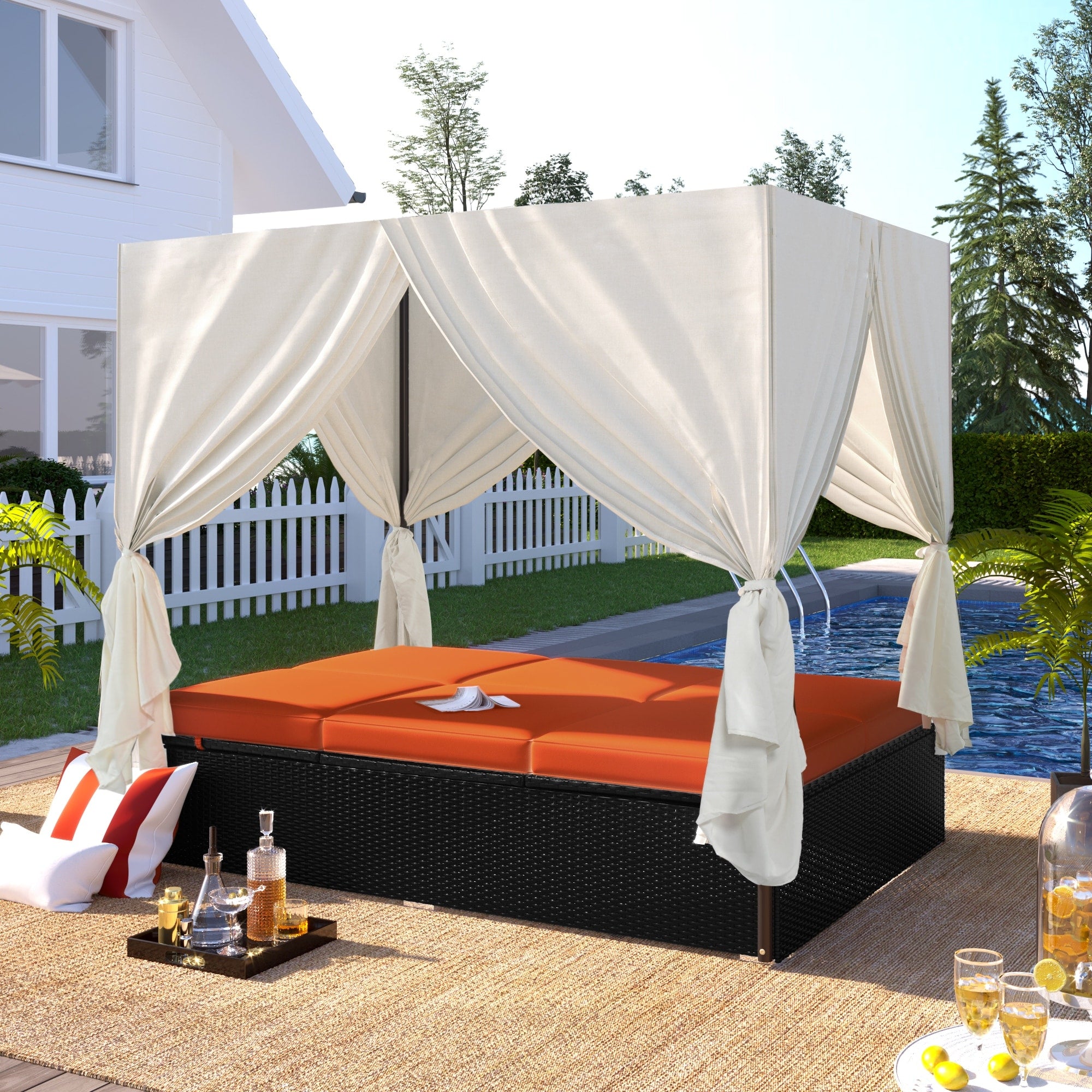 Outdoor Patio Wicker Sunbed Daybed With Cushions And Adjustable Seating For Relaxation And Comfort