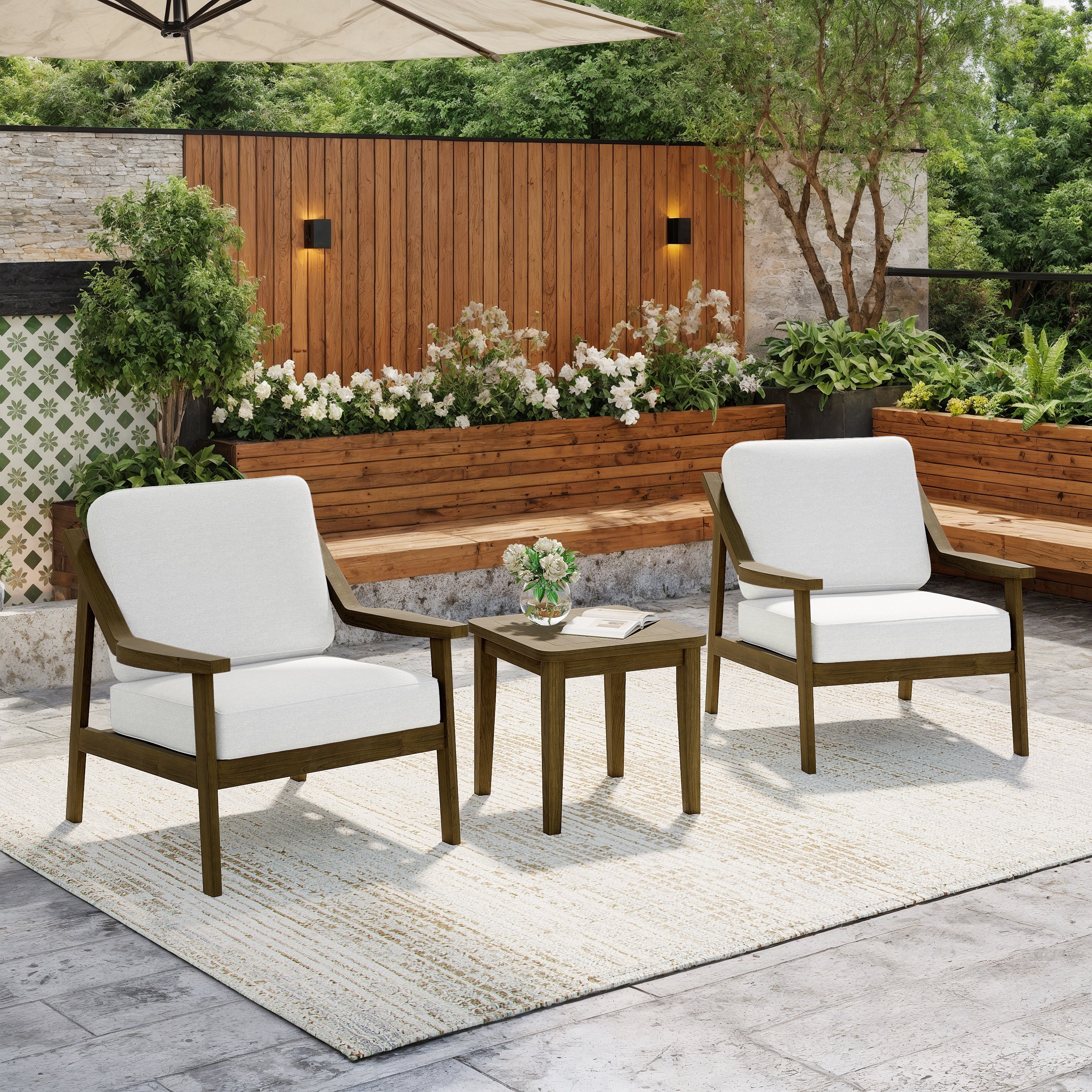 Outdoor Patio Wood Bistro Set Loveseat Set