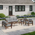 Outdoor Patio Wood Conversation Sofa Loveseat Chairs Set With Table