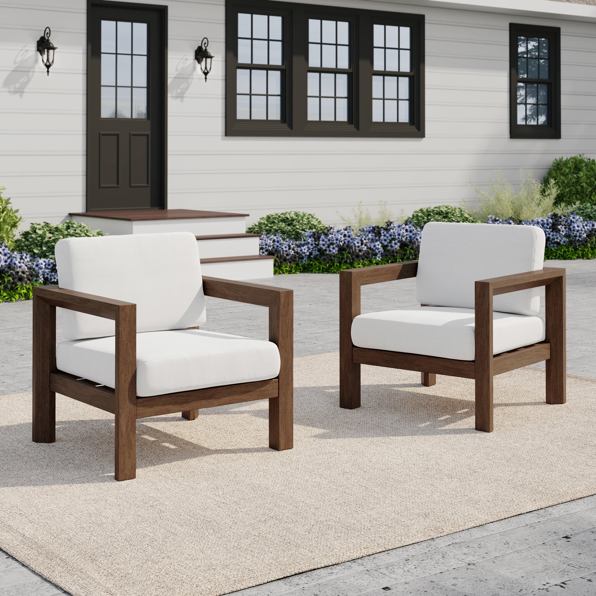 Outdoor Patio Wood Frame Chair With Cushion For Backyard Porch Garden