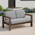 Outdoor Patio Wood Loveseat With Cushions For Backyard Porch Garden
