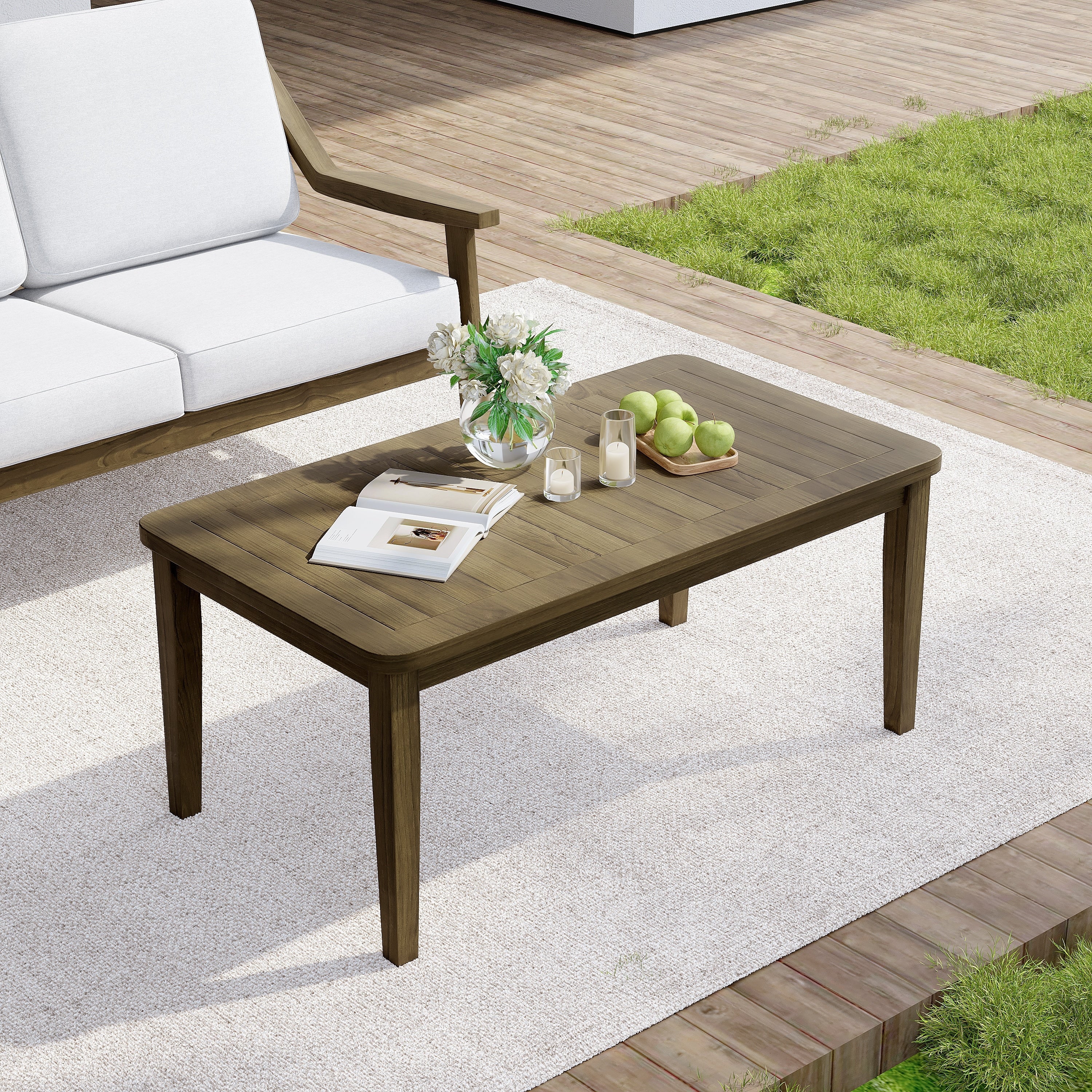 Outdoor Patio Wood Teak Rectangular Coffee Table