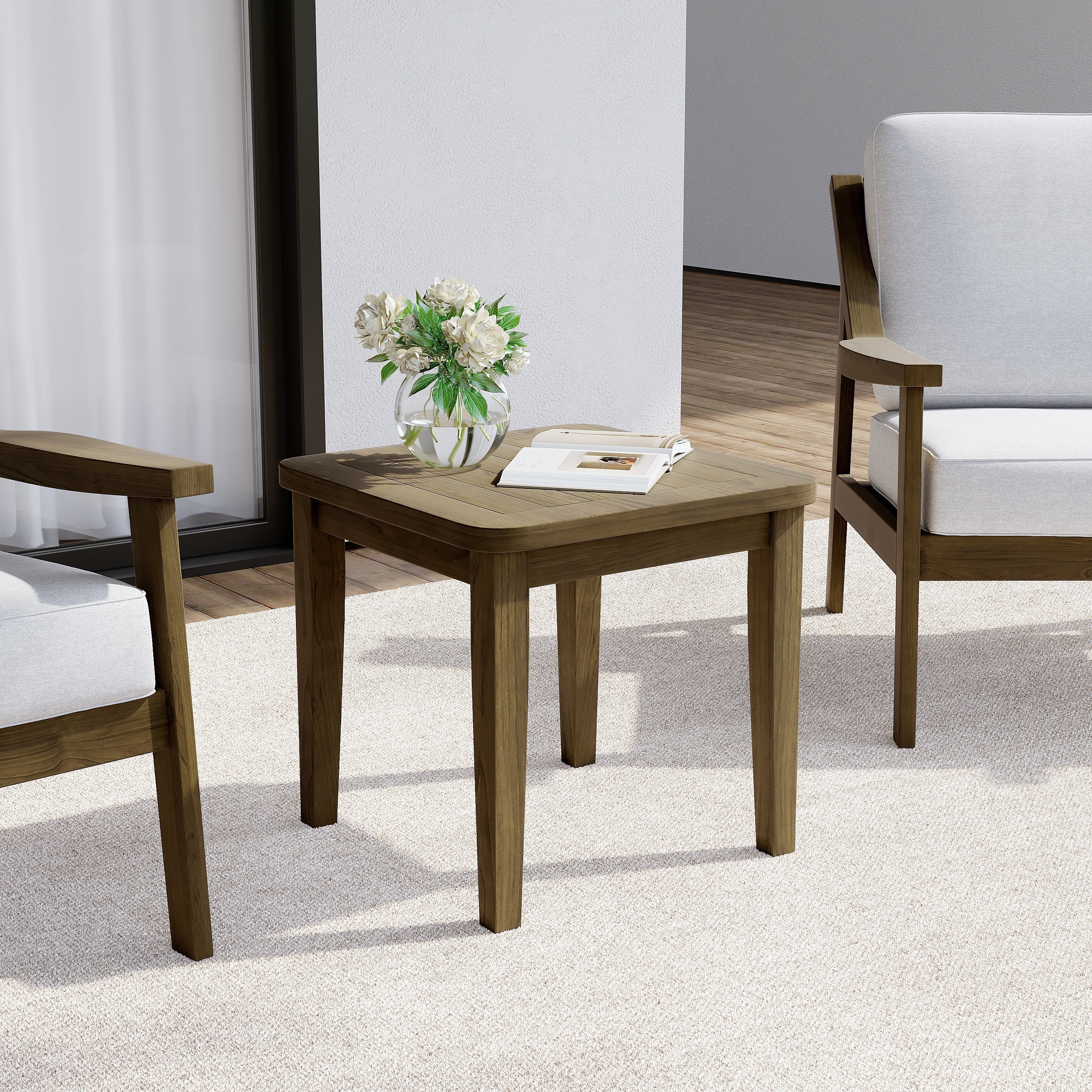 Outdoor Patio Wood Teak Square Side Table