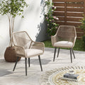 Outdoor Patio Woven Rope Dining Chairs With Armrest And Seat Cushions