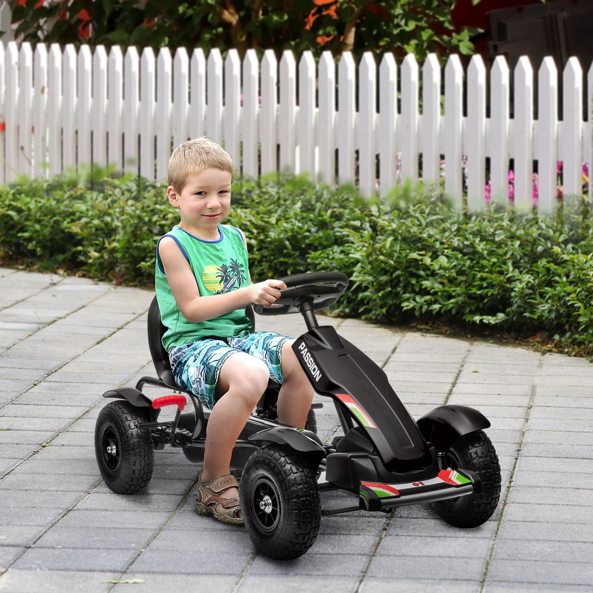 Outdoor Pedal Go Kart Ride On Pedal Car With Adjustable Seat Black All Terrain Car Electric Vehicle With Handbrake