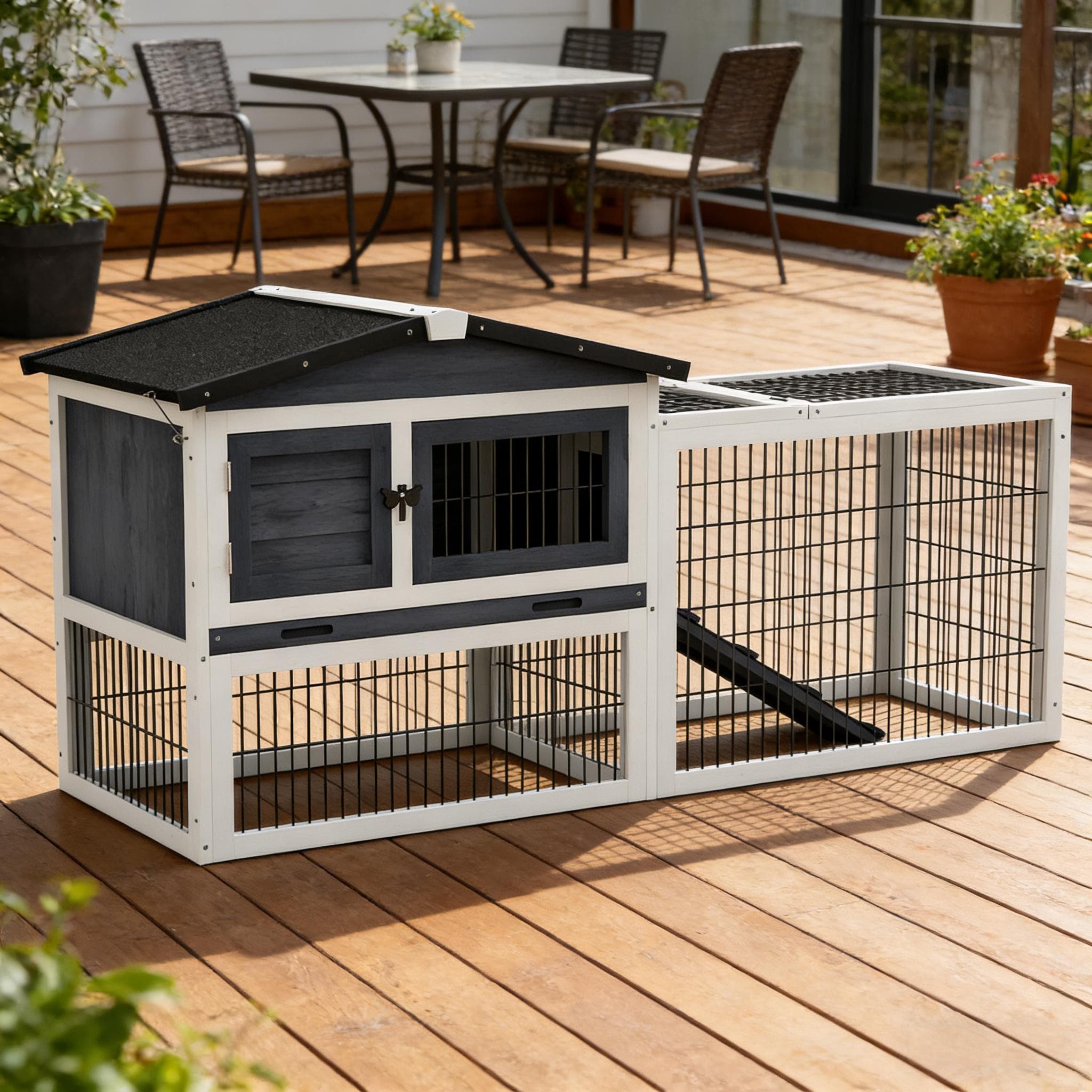 Outdoor Pet House Rabbit Hutch Small Animal Hutch Cage Is Designed For Convenient Cleaning Black Dark Gray White