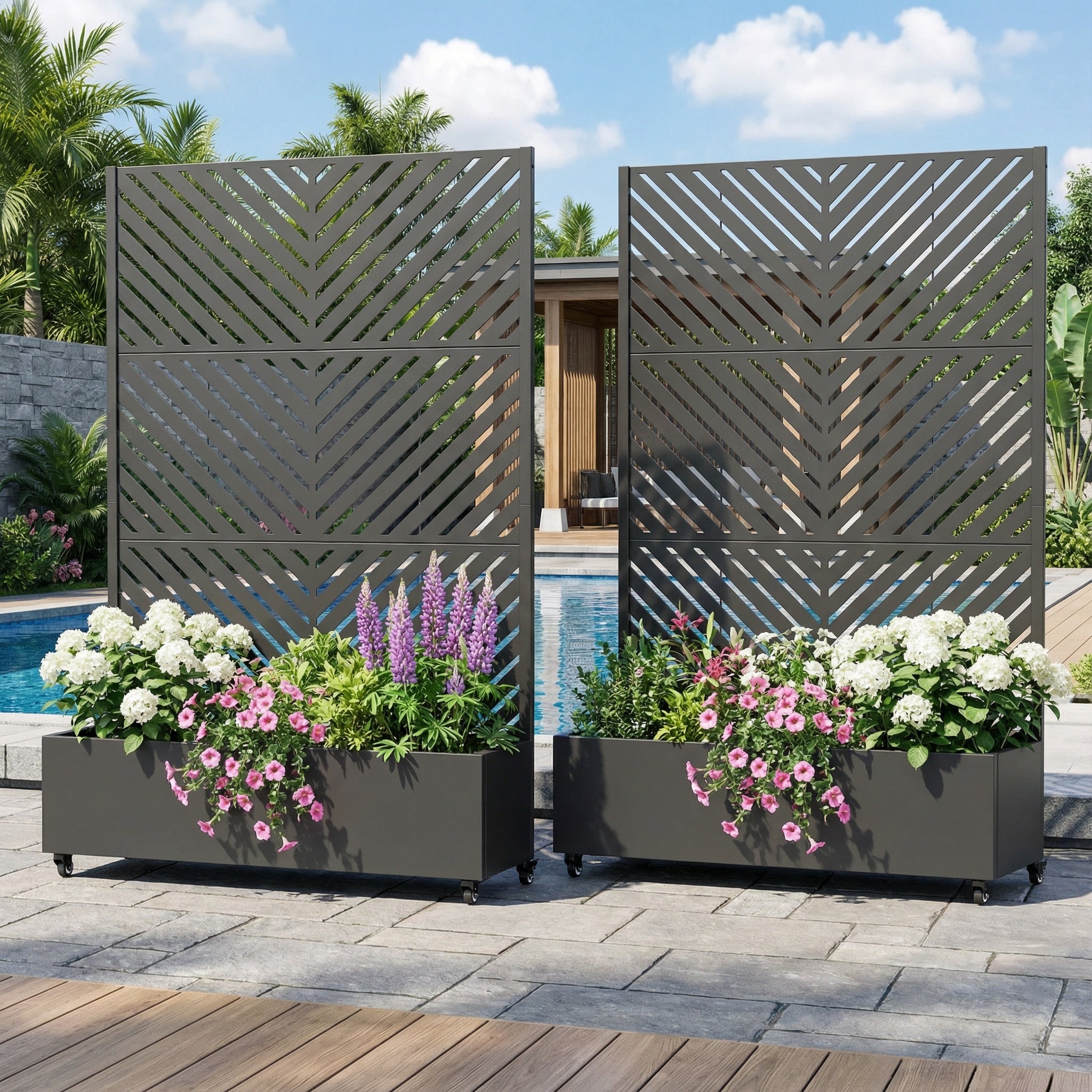 Outdoor Planters Metal Planter Box With Trellis With Wheels Set Of 2