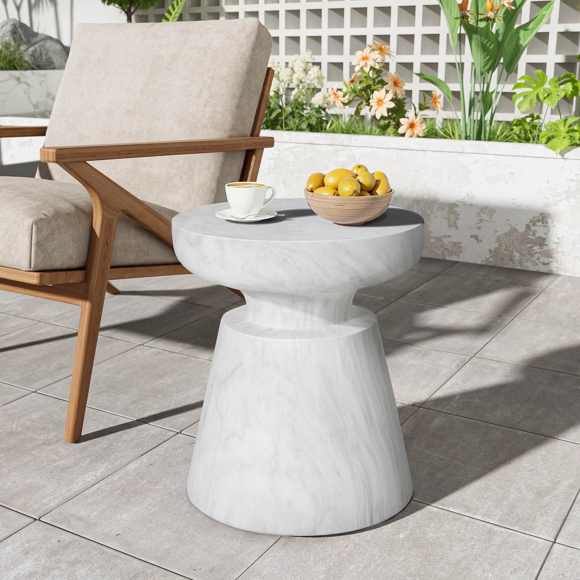 Outdoor Ponti Travertine Side Table White 15.65