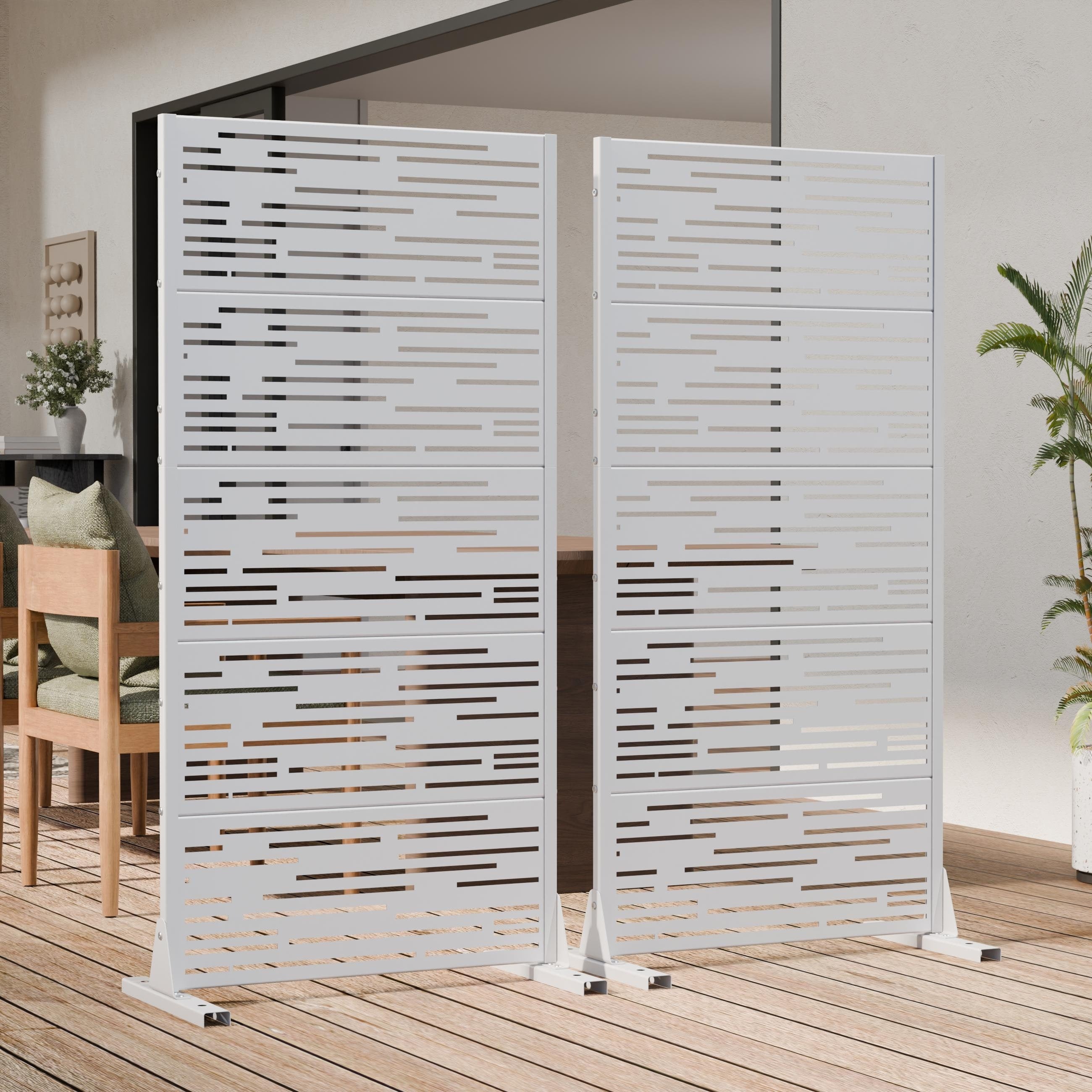 Outdoor Privacy Screen 2 Panels Metal Privacy Fence Freestanding Patio Screen For Deck Poolside Garden Backyard And Indoor Use