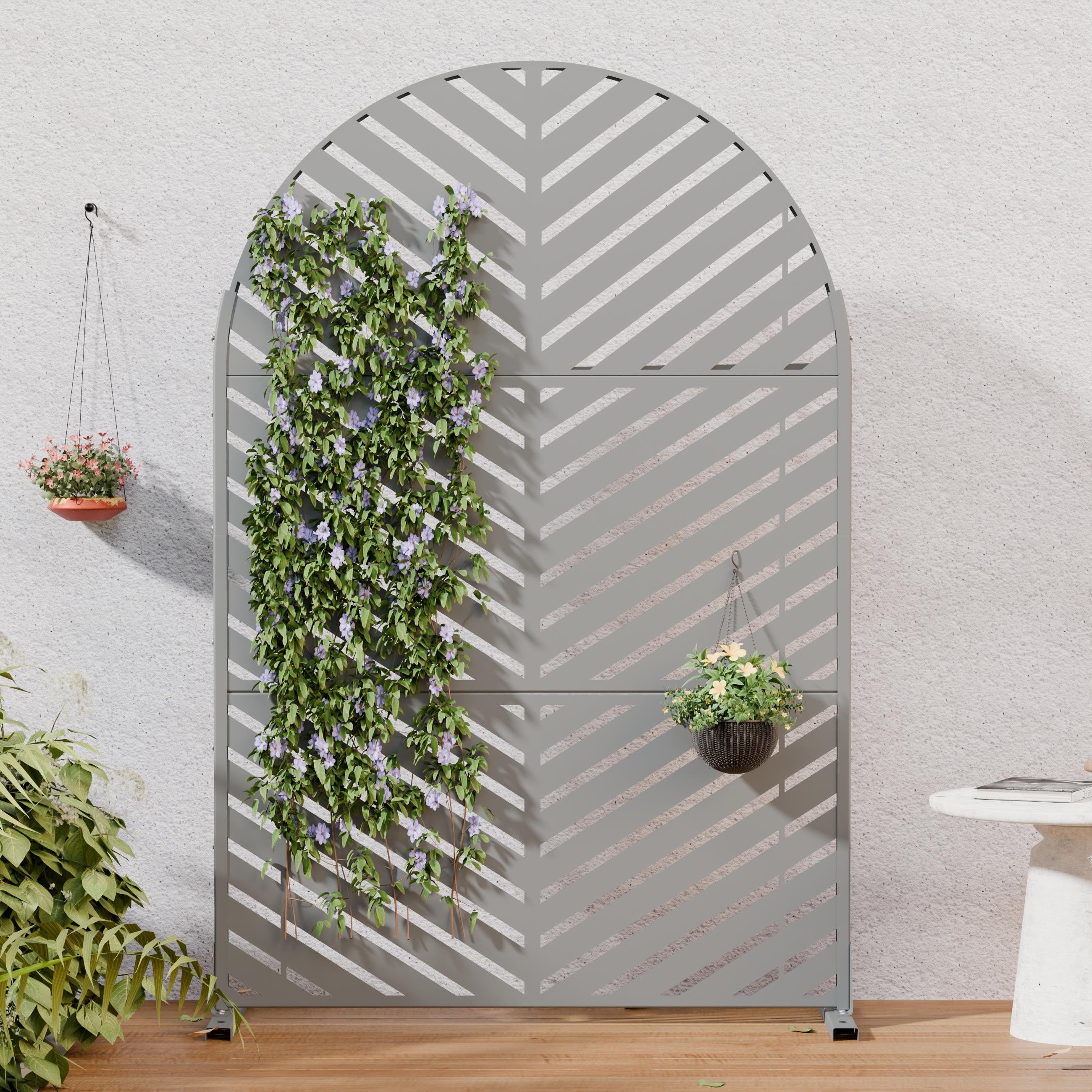 Outdoor Privacy Screen Arched Metal Privacy Fence With Chevron Cutout Freestanding Decorative Panel For Indoor Outdoor Use