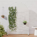 Outdoor Privacy Screen Freestanding Metal Privacy Fence Panel With Arch Top Decorative Slatted Design Privacy Screen