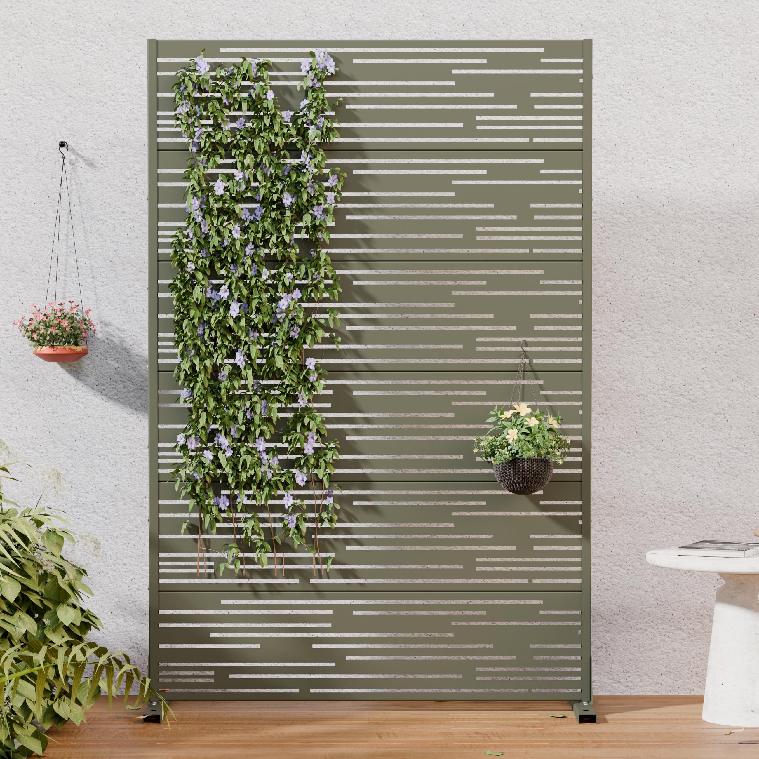 Outdoor Privacy Screen Freestanding Metal Room Divider With Modern Slatted Design Decorative 72 H X 47 W