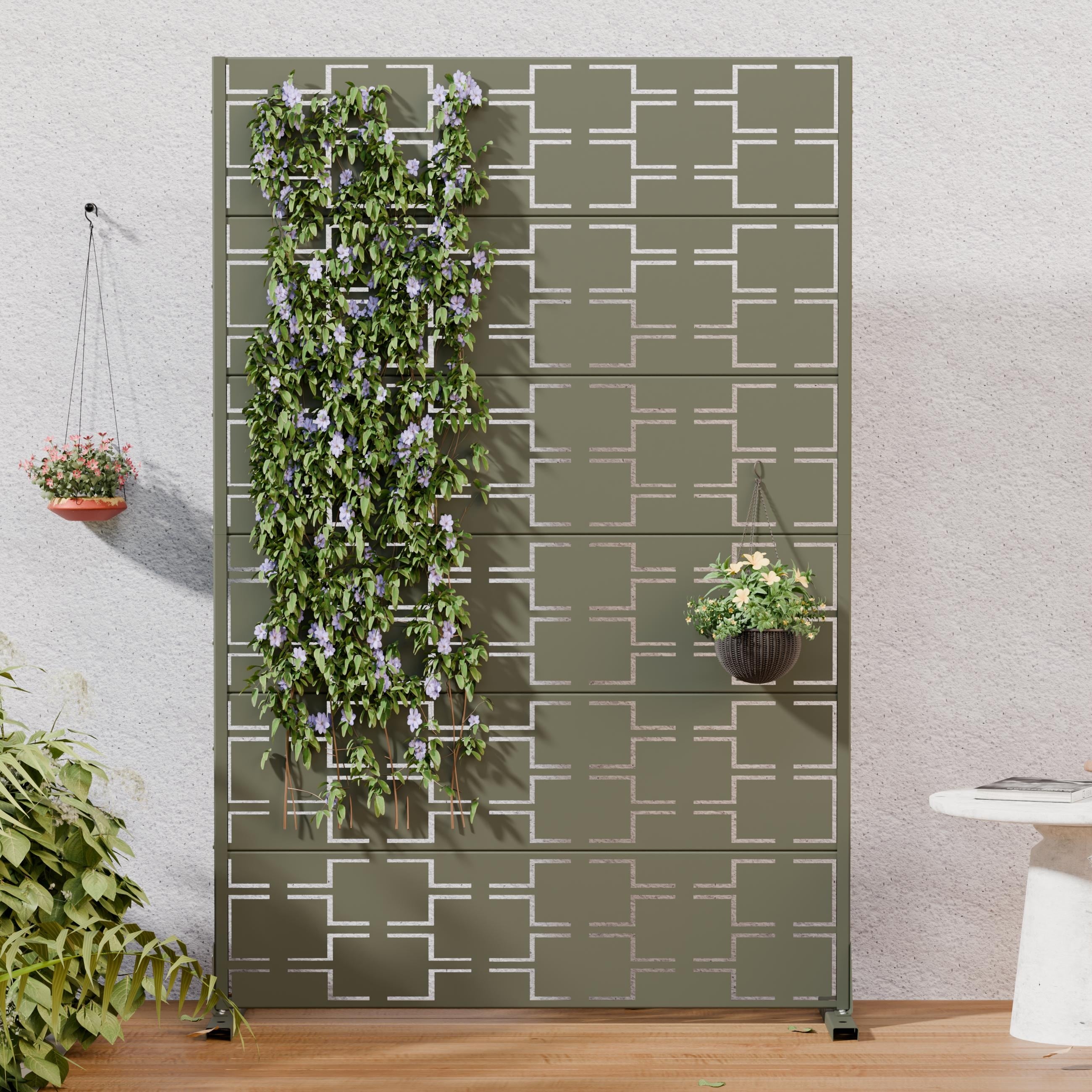 Outdoor Privacy Screen Metal Freestanding Patio Screen With Modern Geometric Cutouts Decorative For Backyard Deck Balcony Garden