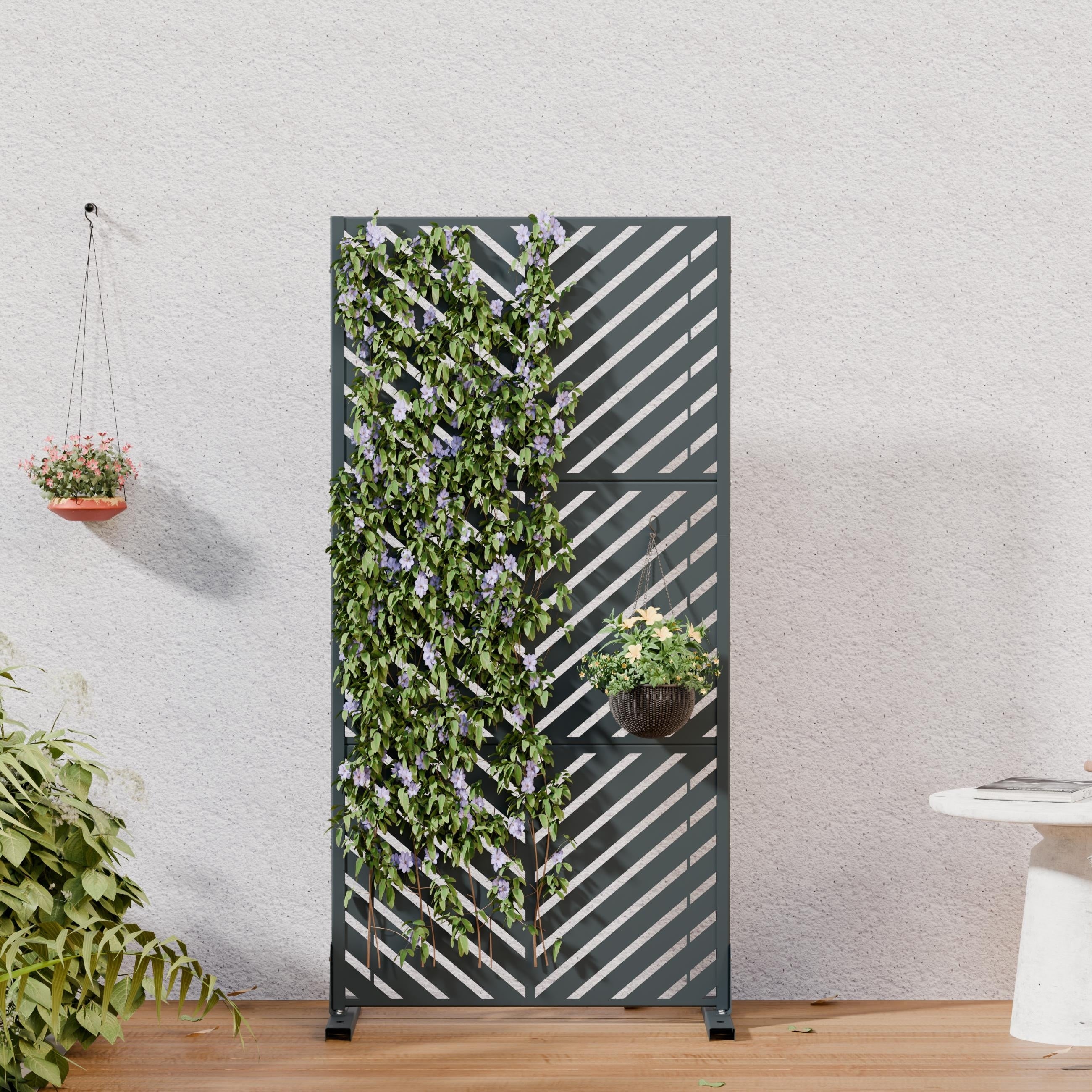 Outdoor Privacy Screen Metal Privacy Fence With Chevron Design Freestanding Patio Screen 60 H X 30 W