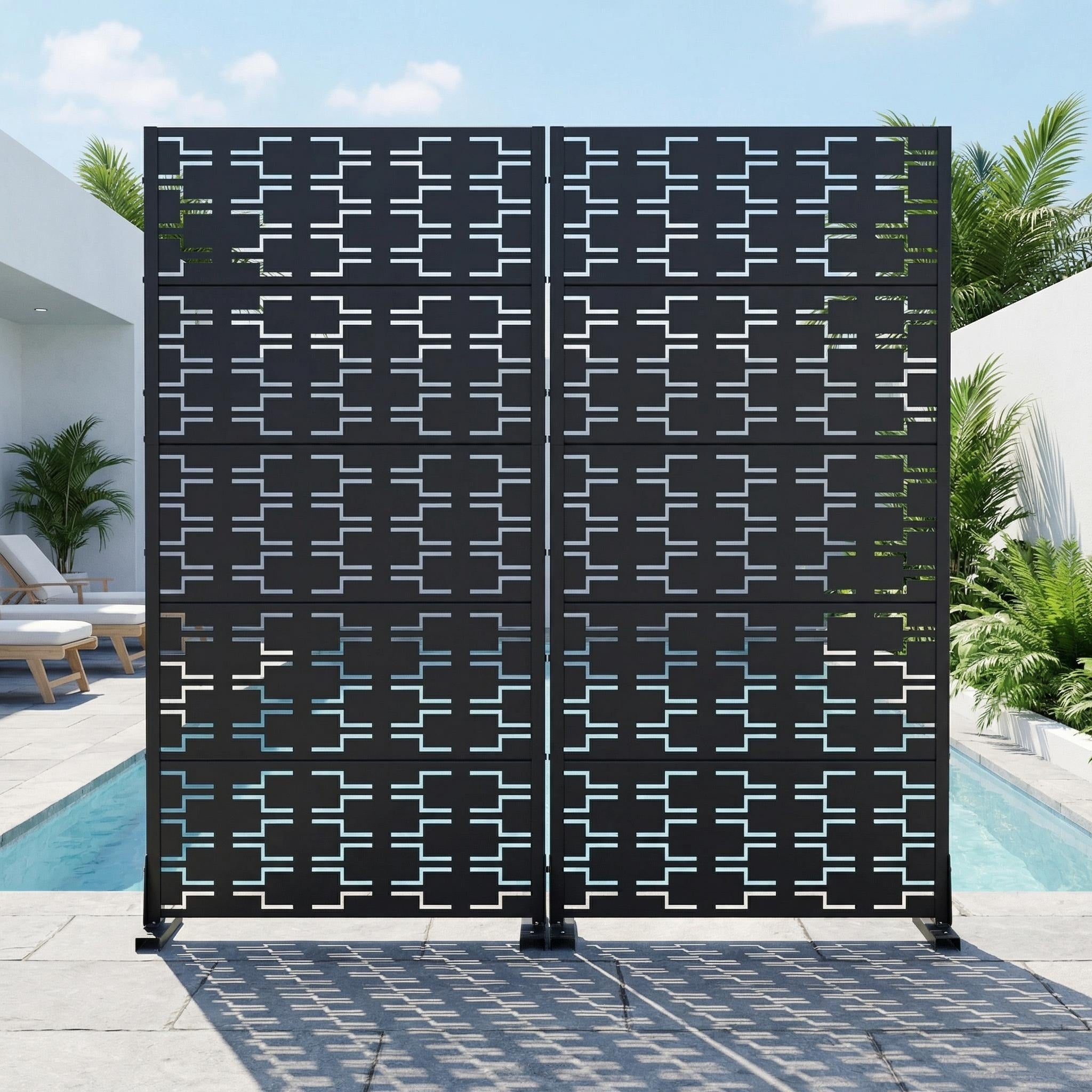 Outdoor Privacy Screen Metal Screen Fence Panel Set Of 2
