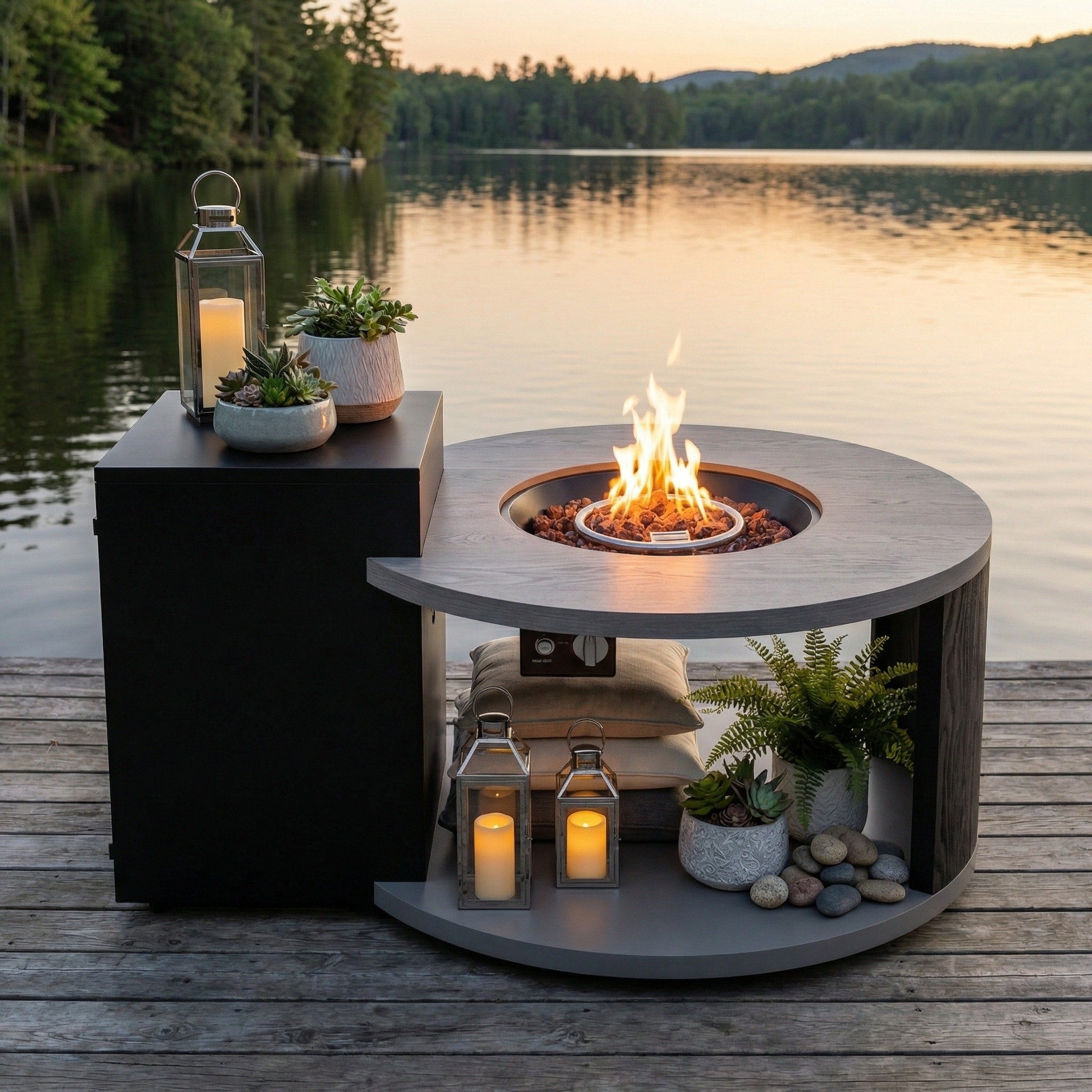 Outdoor Propane Fire Pit Table With Hidden Tank Storage Zinc Aluminum Top Etl Certified Patio Fire Table